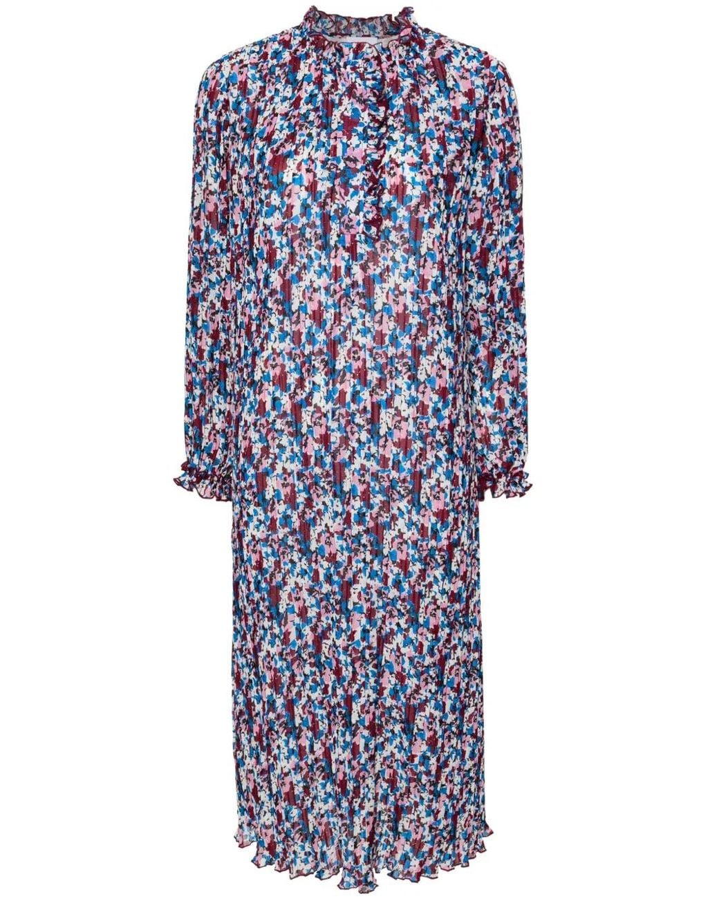 Ganni Blue Georgette Pleated Midi Dress