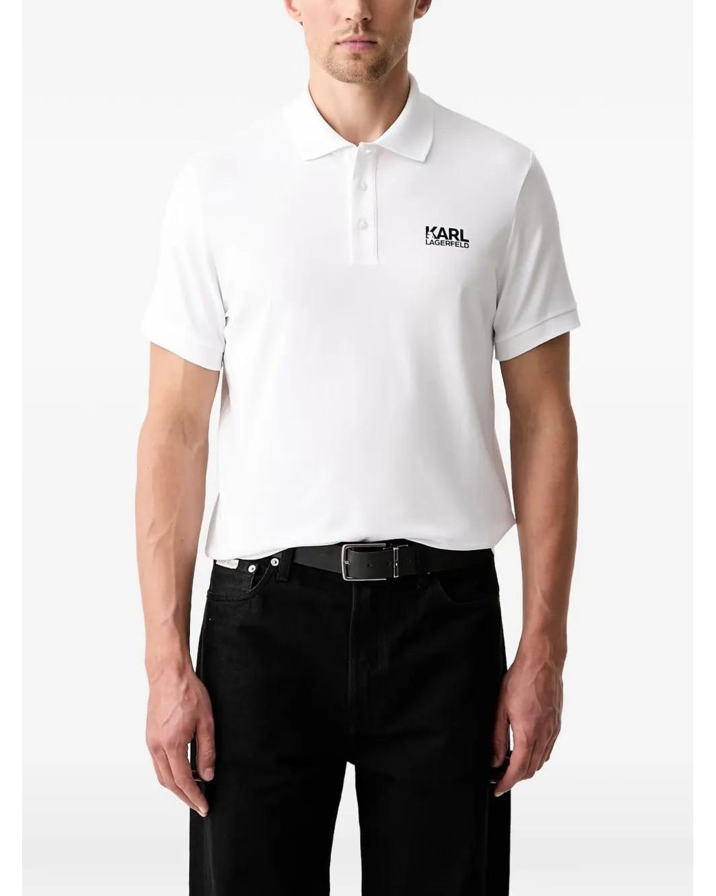 Karl Lagerfeld White Logo-Print Short-Sleeve Polo Shirt for men