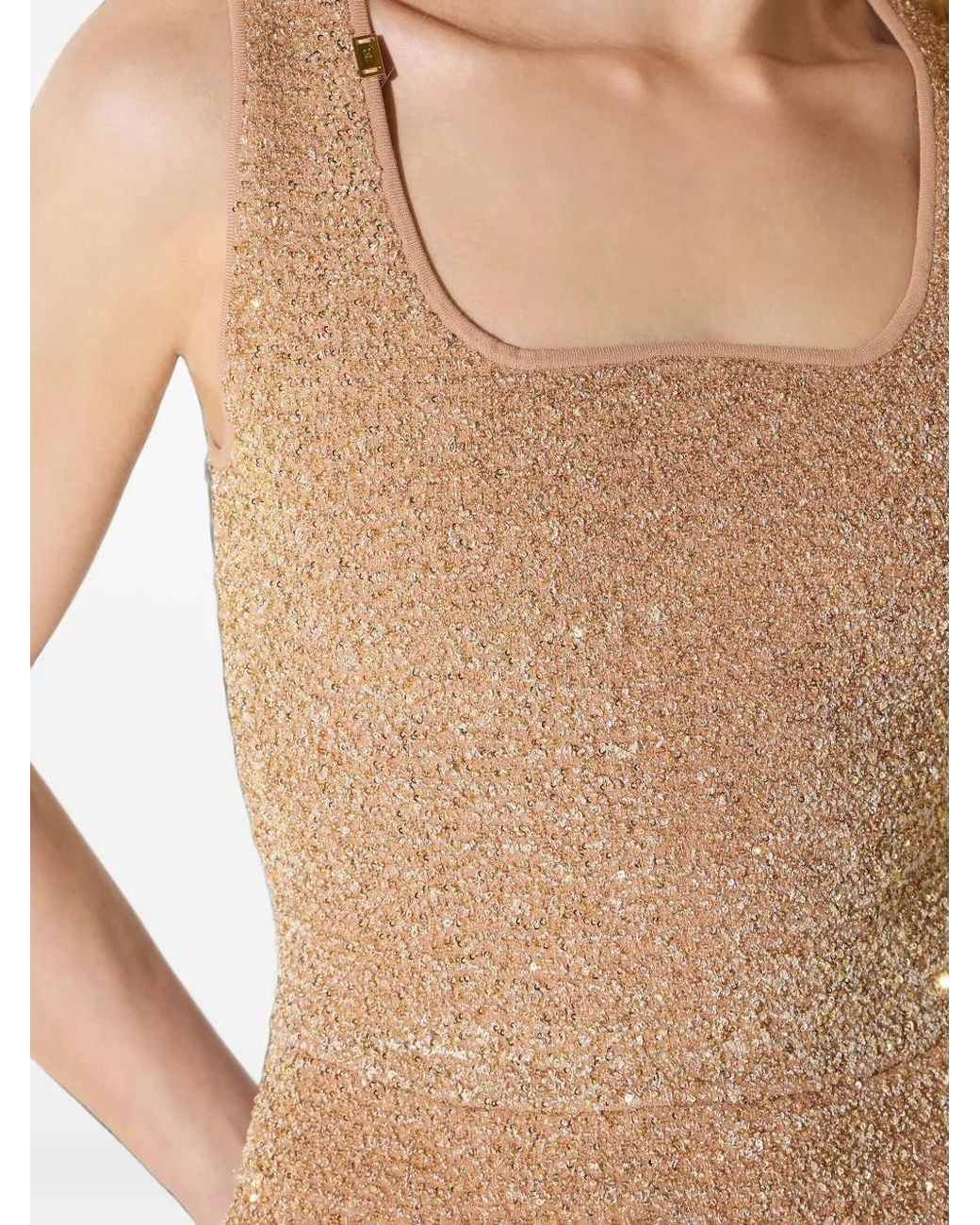 Elisabetta Franchi Natural Knit Mini Dress With Sequins
