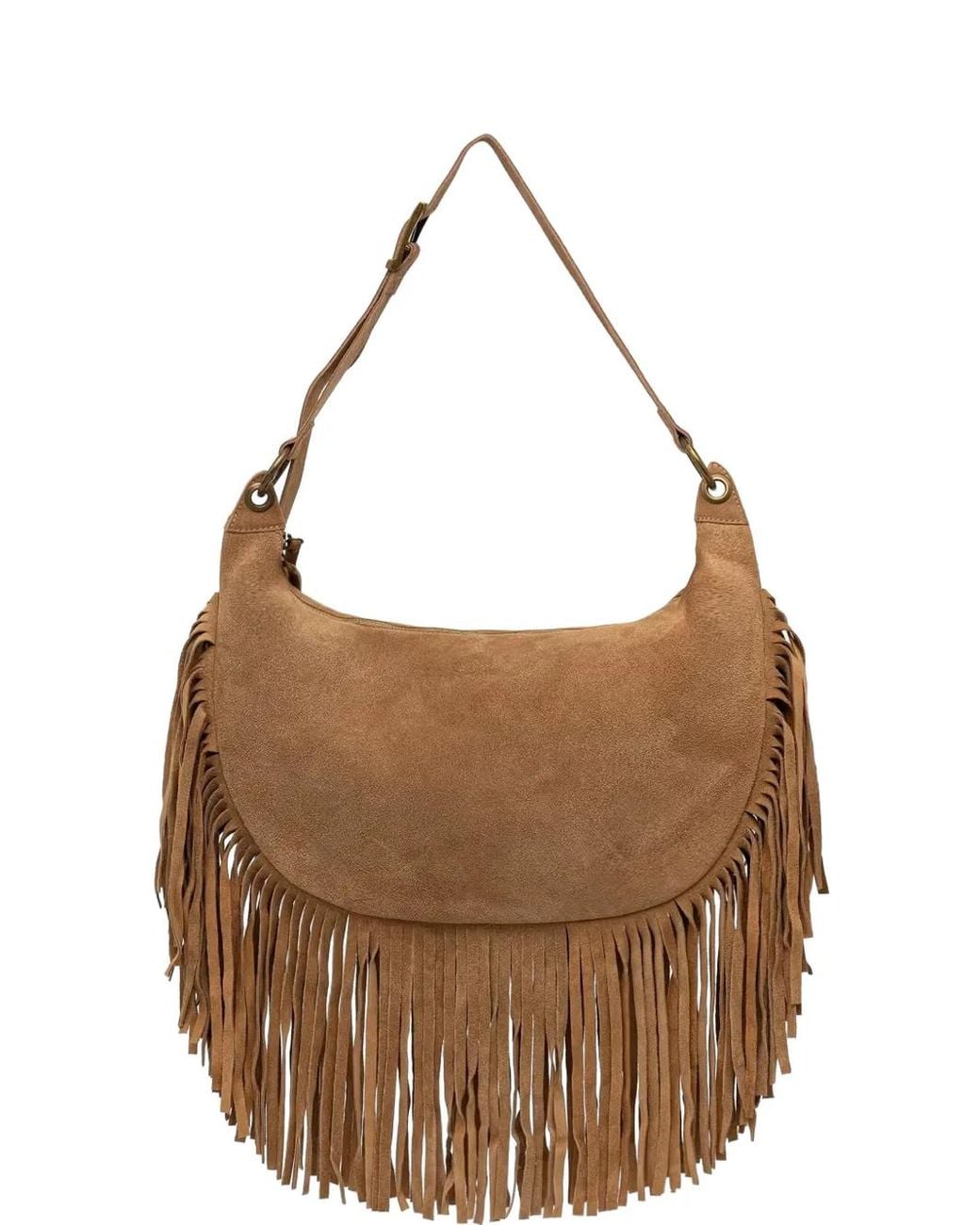 ViCOLO Brown Fringe-Trim Suede Shoulder Bag
