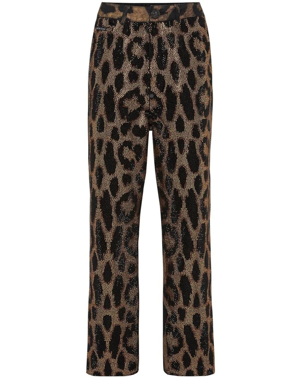 Philipp Plein Gray Crystal-Embellished Leopard Jeans