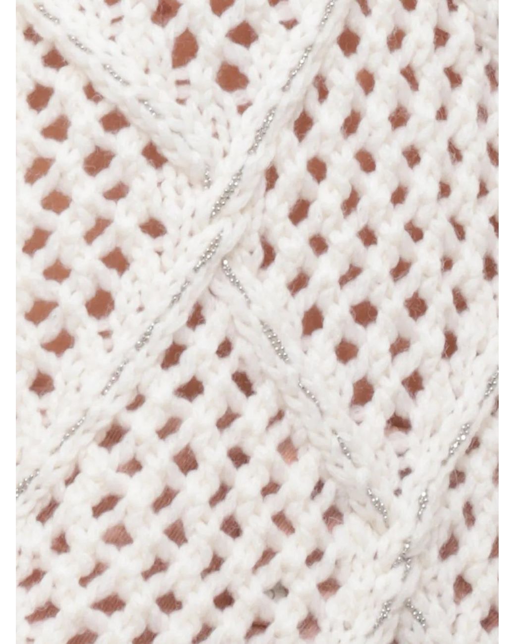 Peserico White Perforated-Knit Bead-Embellished Sweater