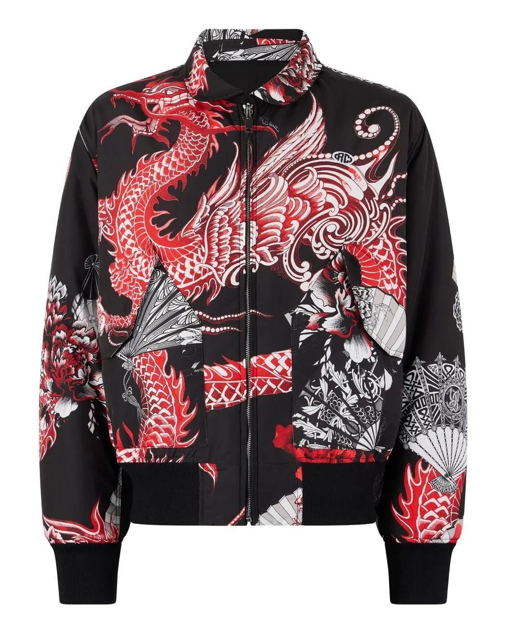 Roberto Cavalli Red Dragon-Print Reversible Bomber Jacket for men