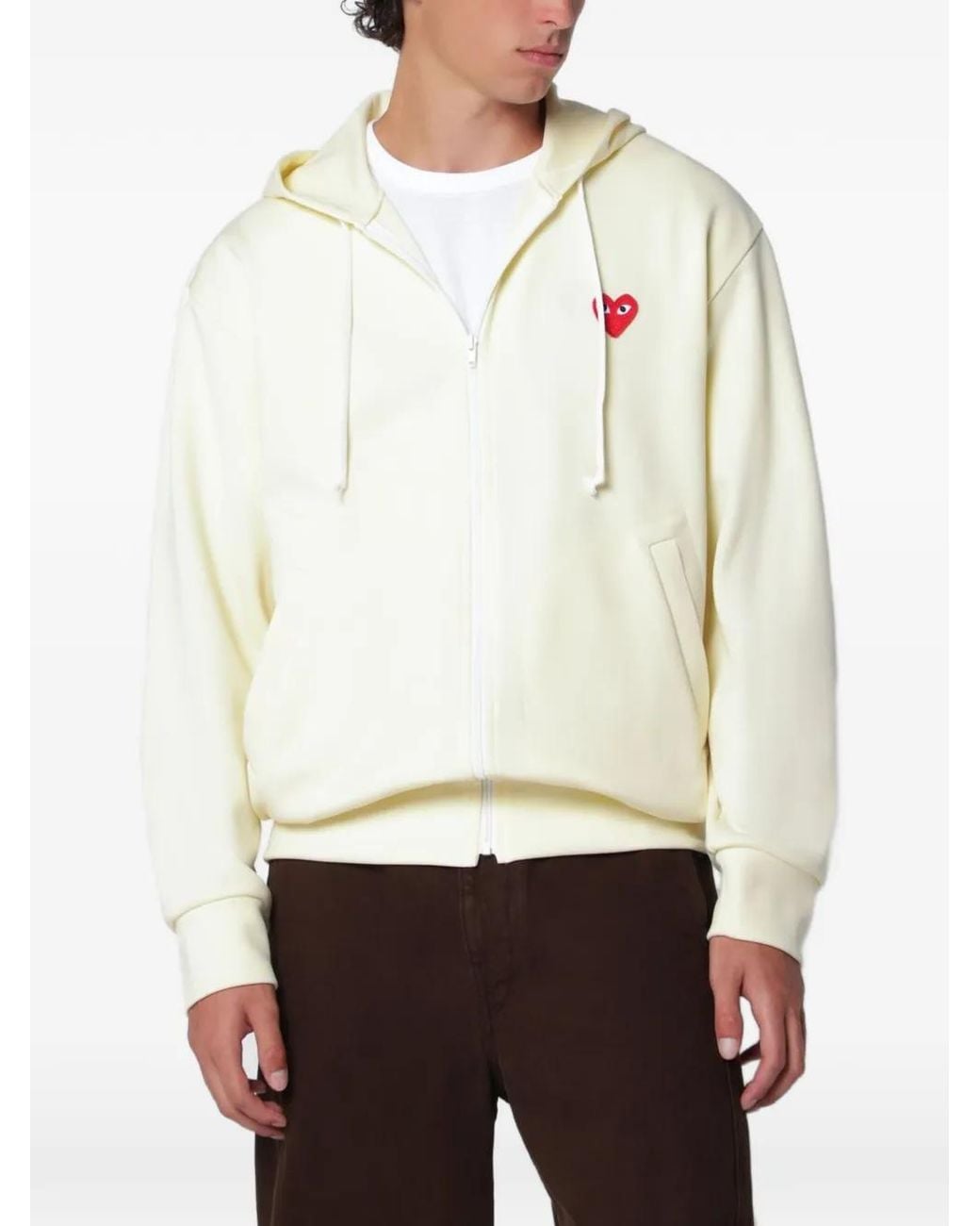 Comme des Garçons White Heart-Patch Zip-Up Hoodie for men