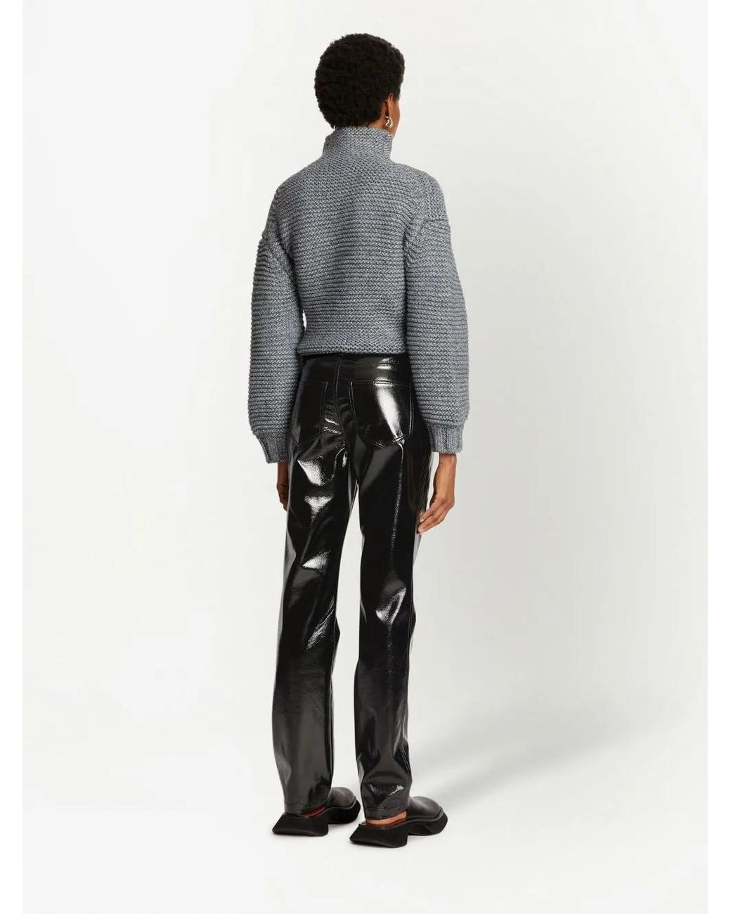 Proenza Schouler Black Lacquered-Effect Straight-Leg Trousers