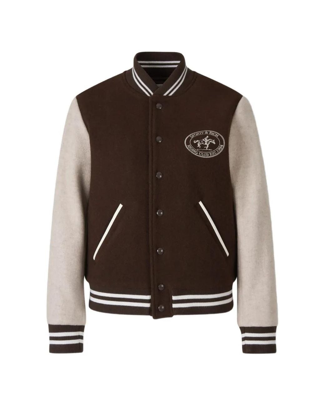 Sporty & Rich Brown Logo-Embroidered Wool Jacket