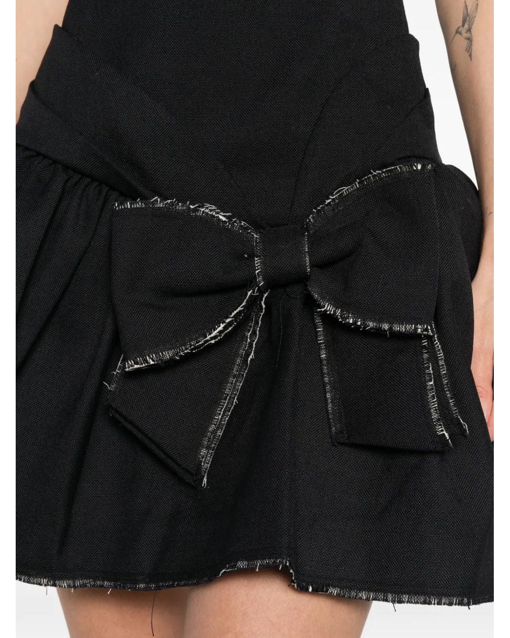 ShuShu/Tong Black Deep U-Neckline Bow Dress