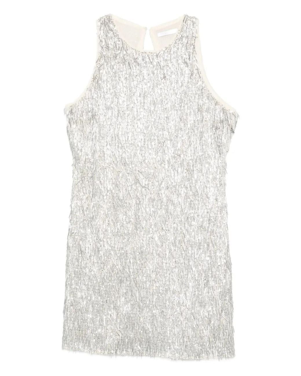 Patrizia Pepe White Sequin-Embellished Mini Dress