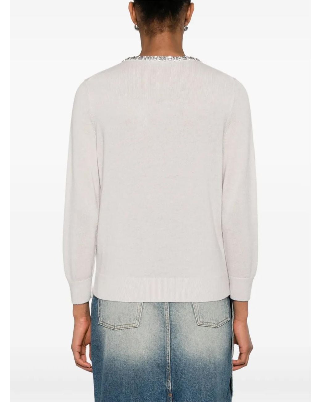 Luisa Cerano White Rhinestoned Sweater
