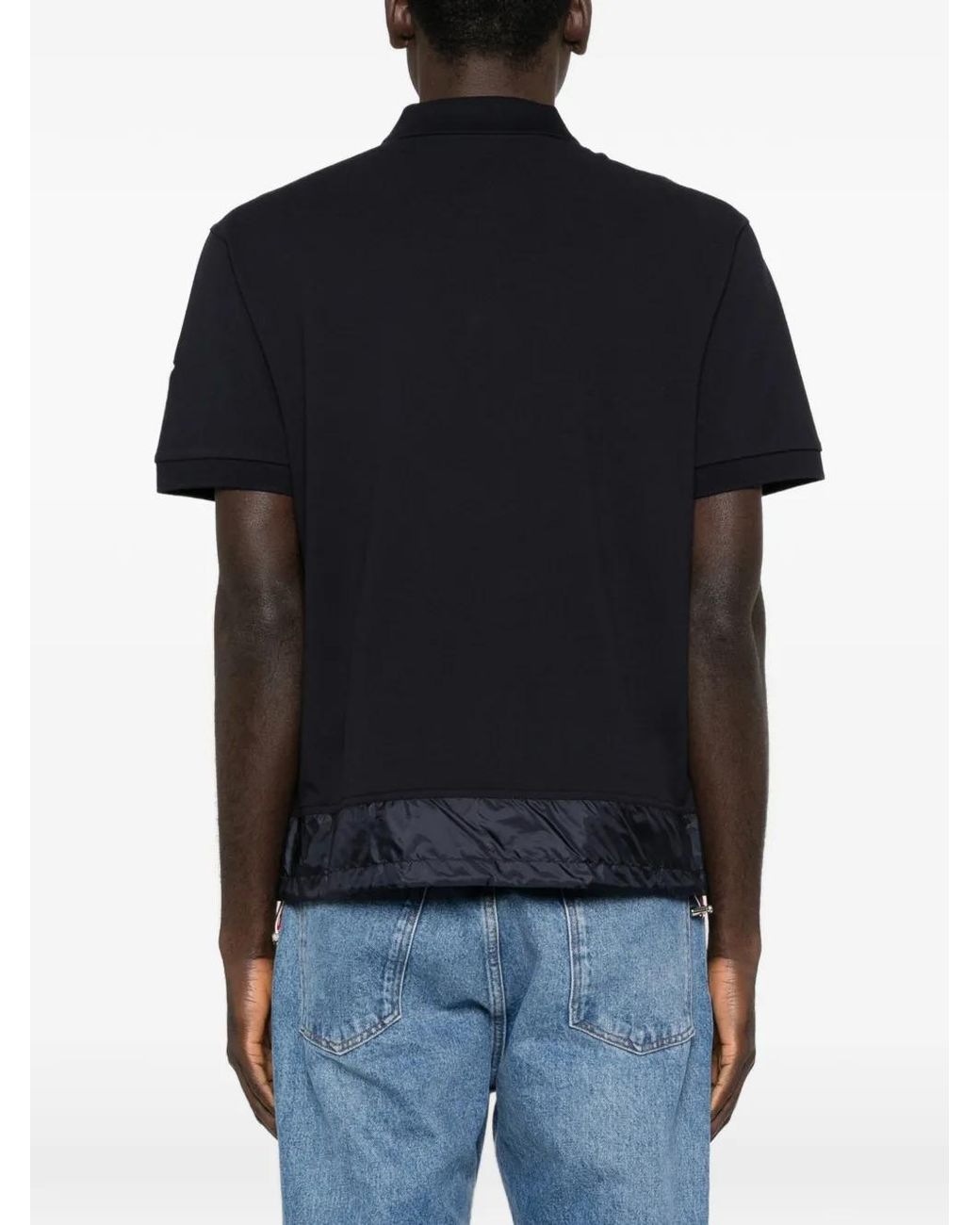 Moncler Black Zip Piqué Polo Shirt for men