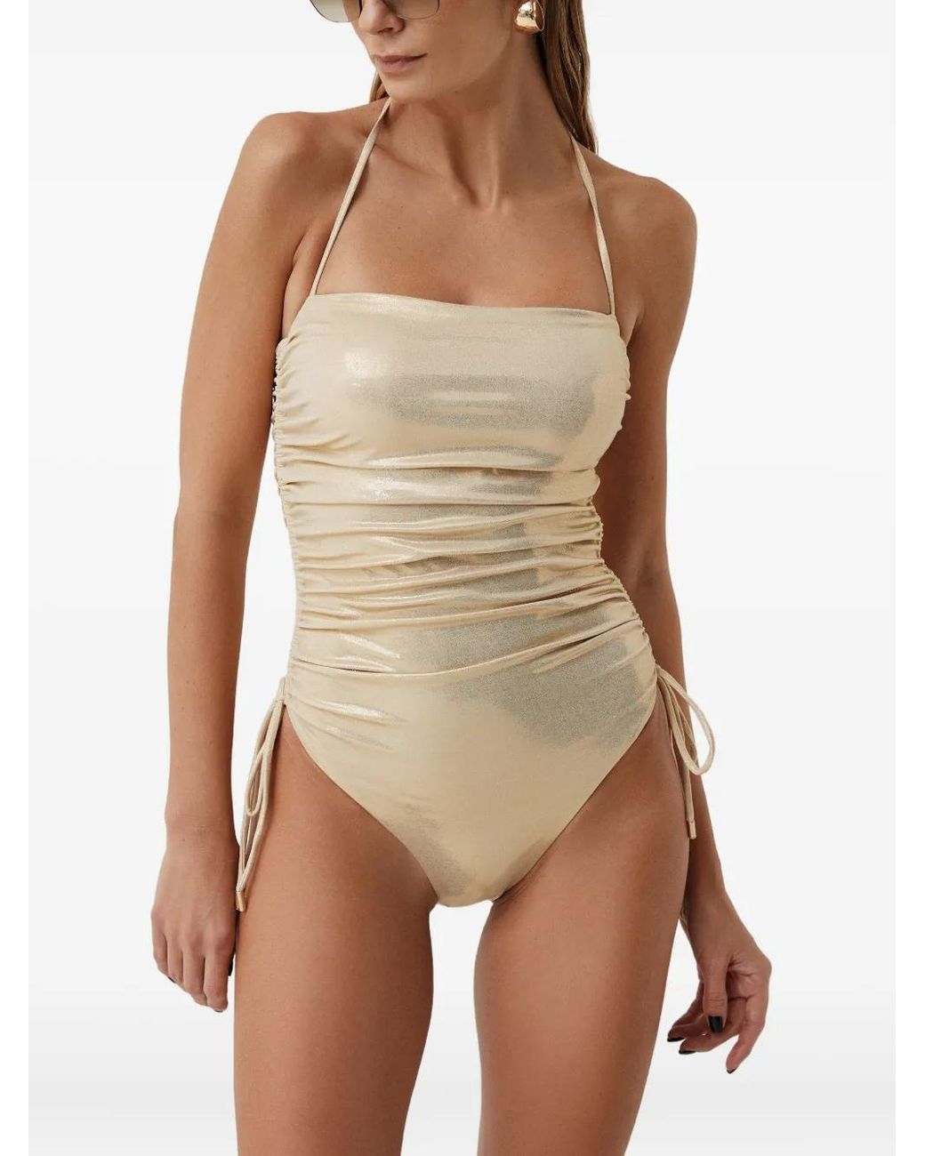 SOFIA ERHAN Natural Shimmer-Effect Drawstring Swimsuit