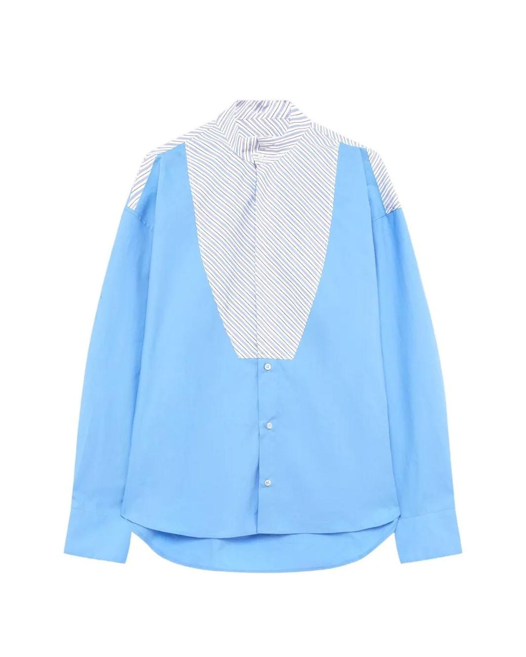 MSGM Blue Stripe-Panelled Cotton Shirt