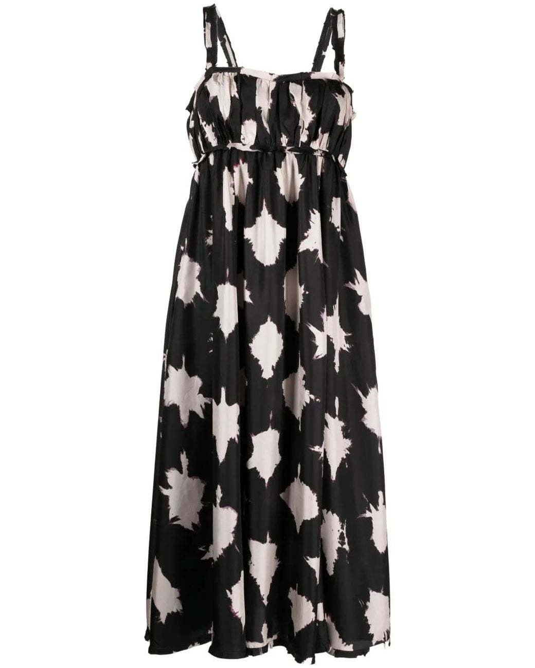 Ulla Johnson Black Abstract-Print Silk Midi Dress