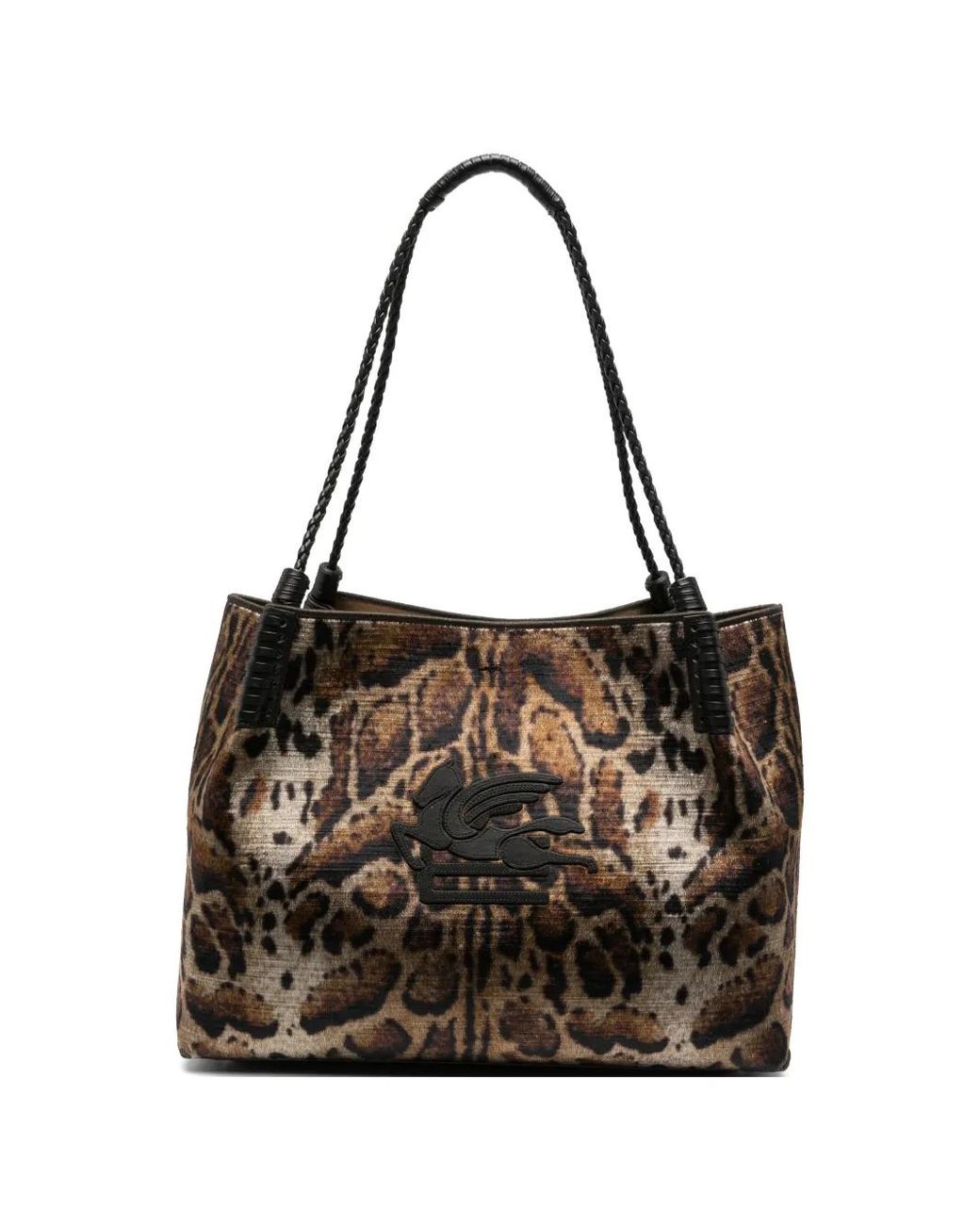 Etro Black Libra Leopard-Print Velvet Tote Bag