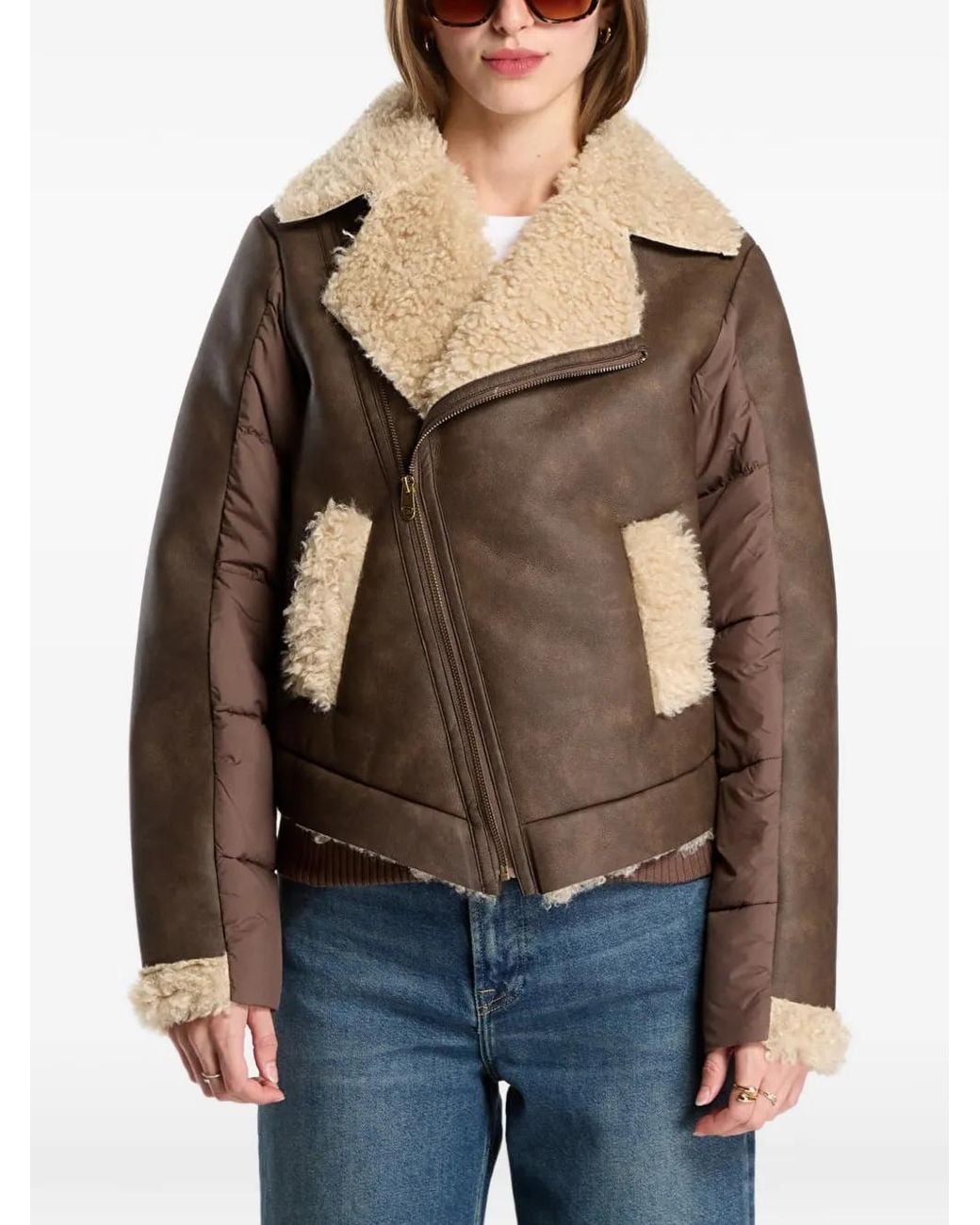 Desigual Black Shearling-Trim Quilted Jacket