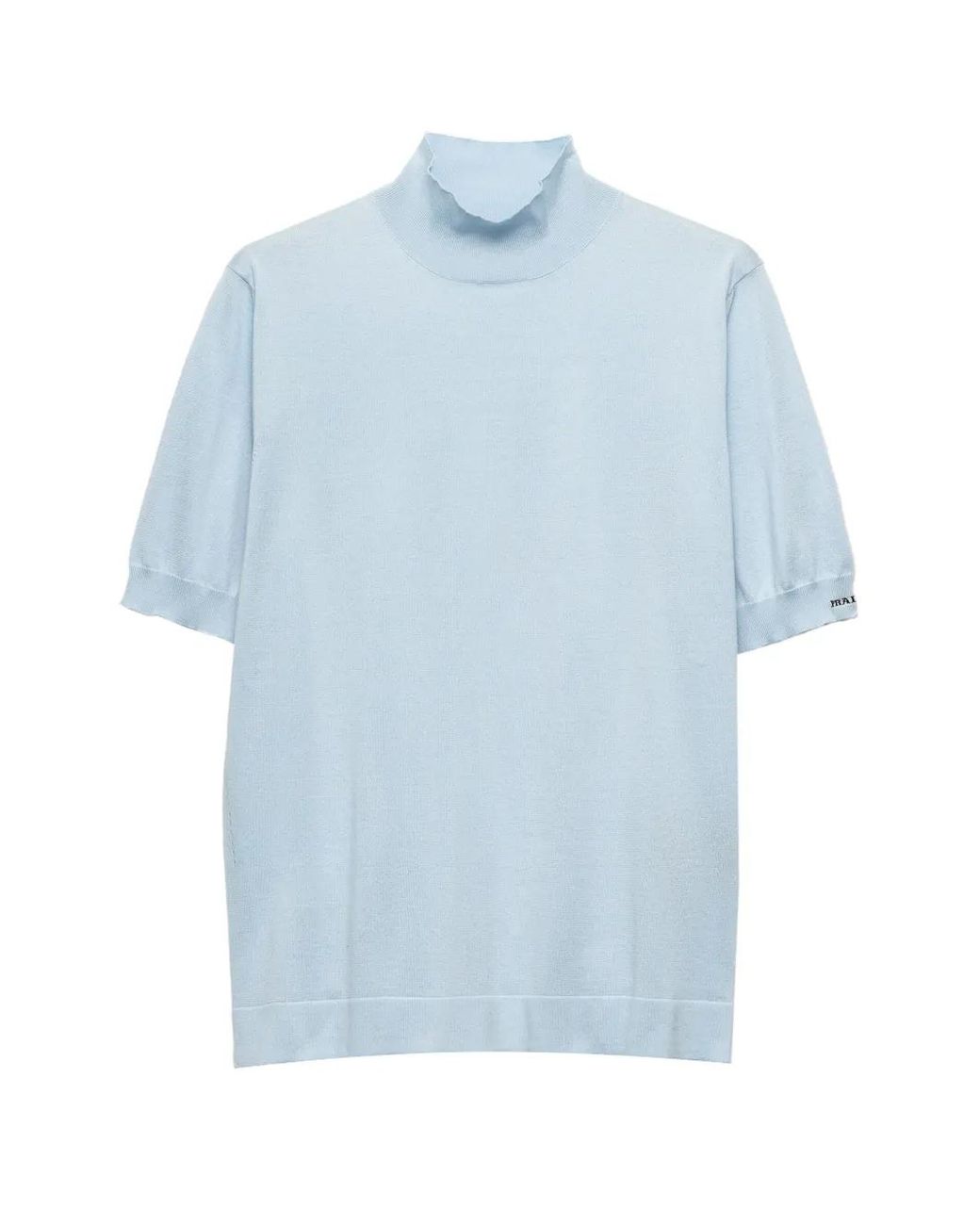 Prada Blue Ribbed-Knit Mock-Neck T-Shirt for men