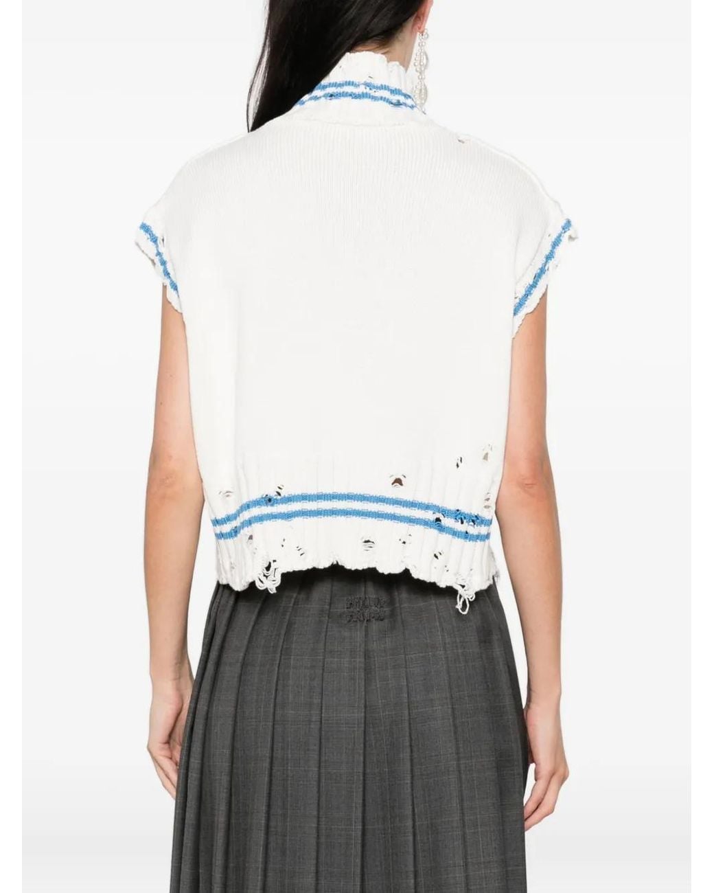 Marni White Frayed-Hem Sleeveless Top