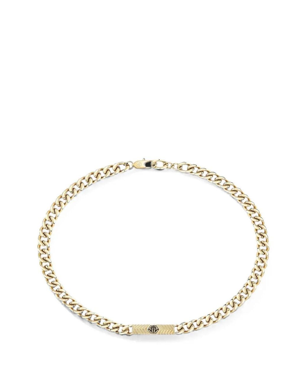 Philipp Plein Metallic Plein Tag Gourmette Necklace for men