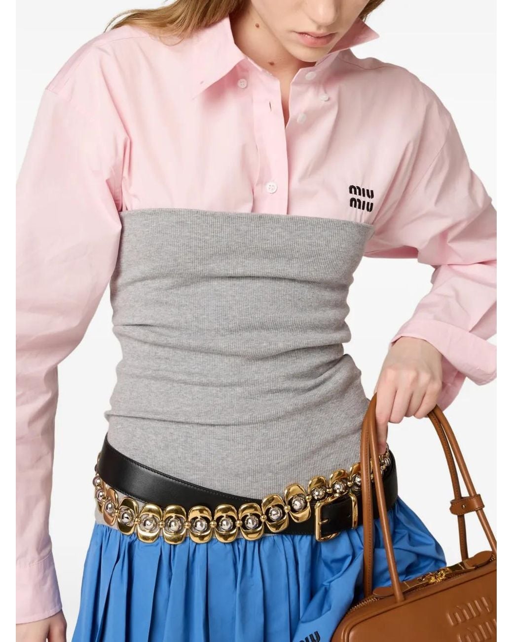 Miu Miu Blue Gonne Jersey+Popeline