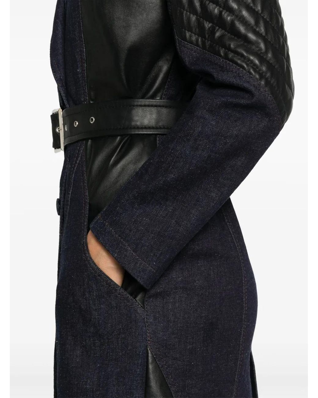 MITILIANE COUTURE Black Leather-Inserts Trench Cot