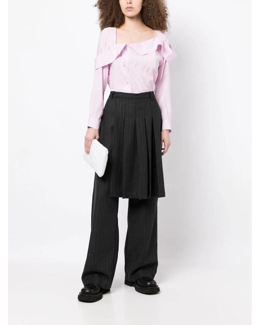 Pushbutton Pink Asymmetric-Neck Button-Up Shirt