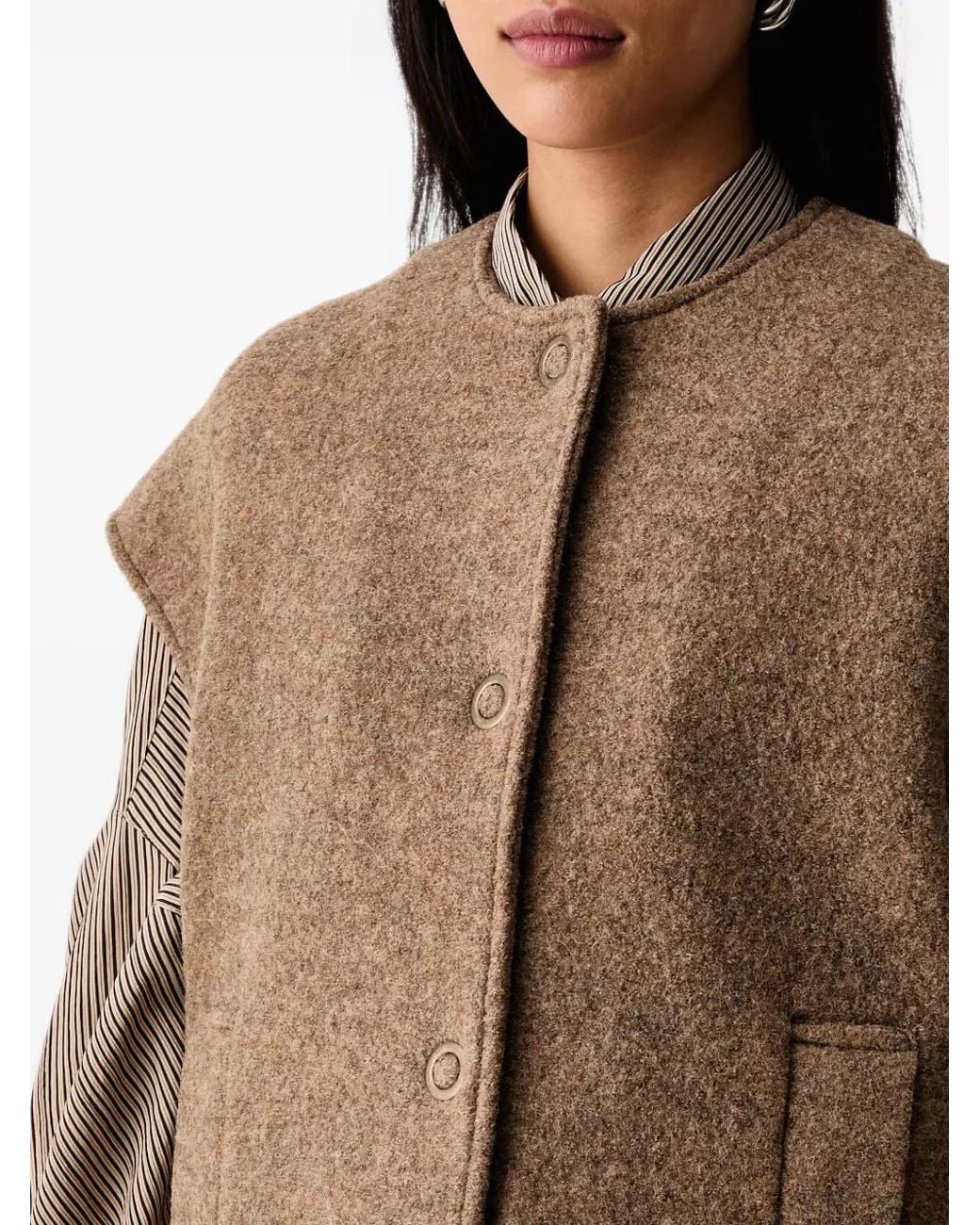 Sessun Brown Hanzo Button-Up Sleeveless Jacket