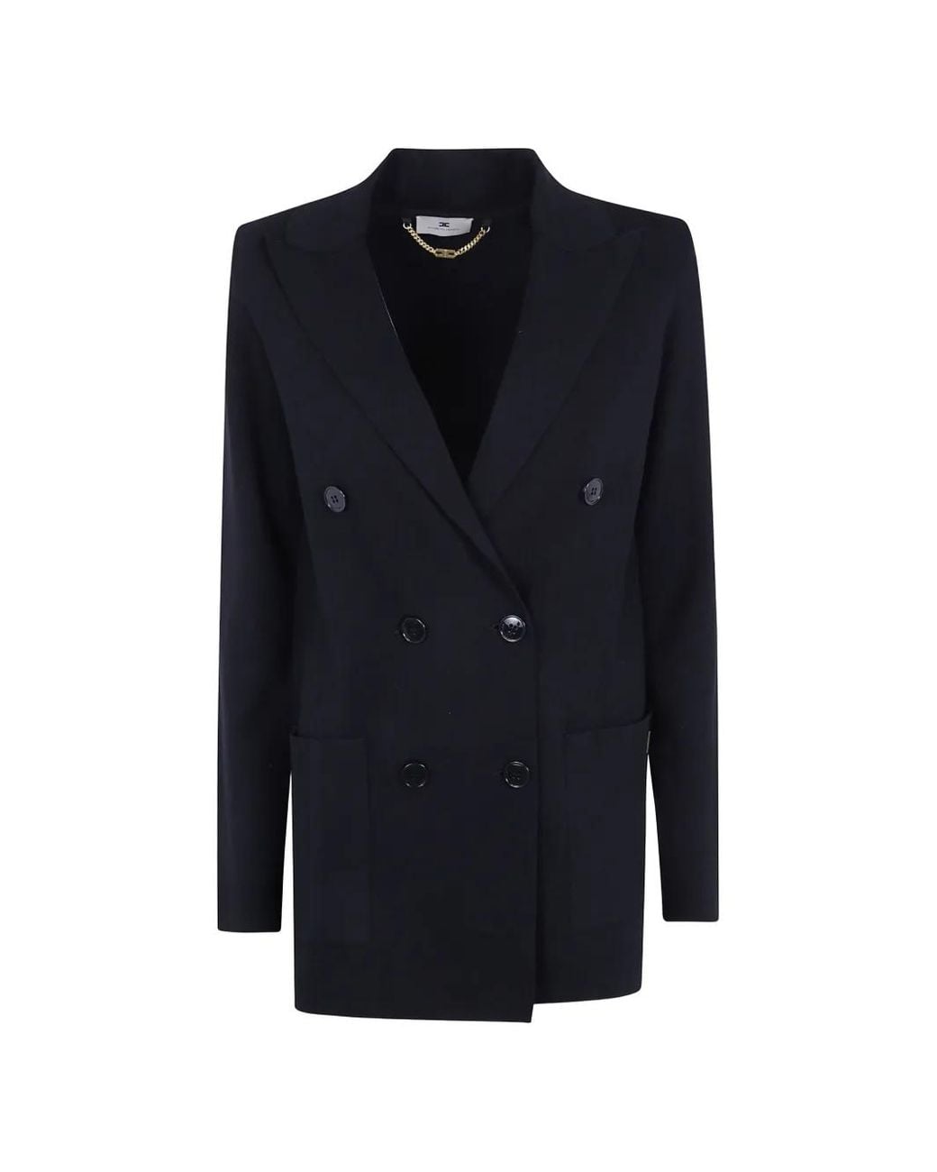 Elisabetta Franchi Blue Double-Breasted Knit Blazer