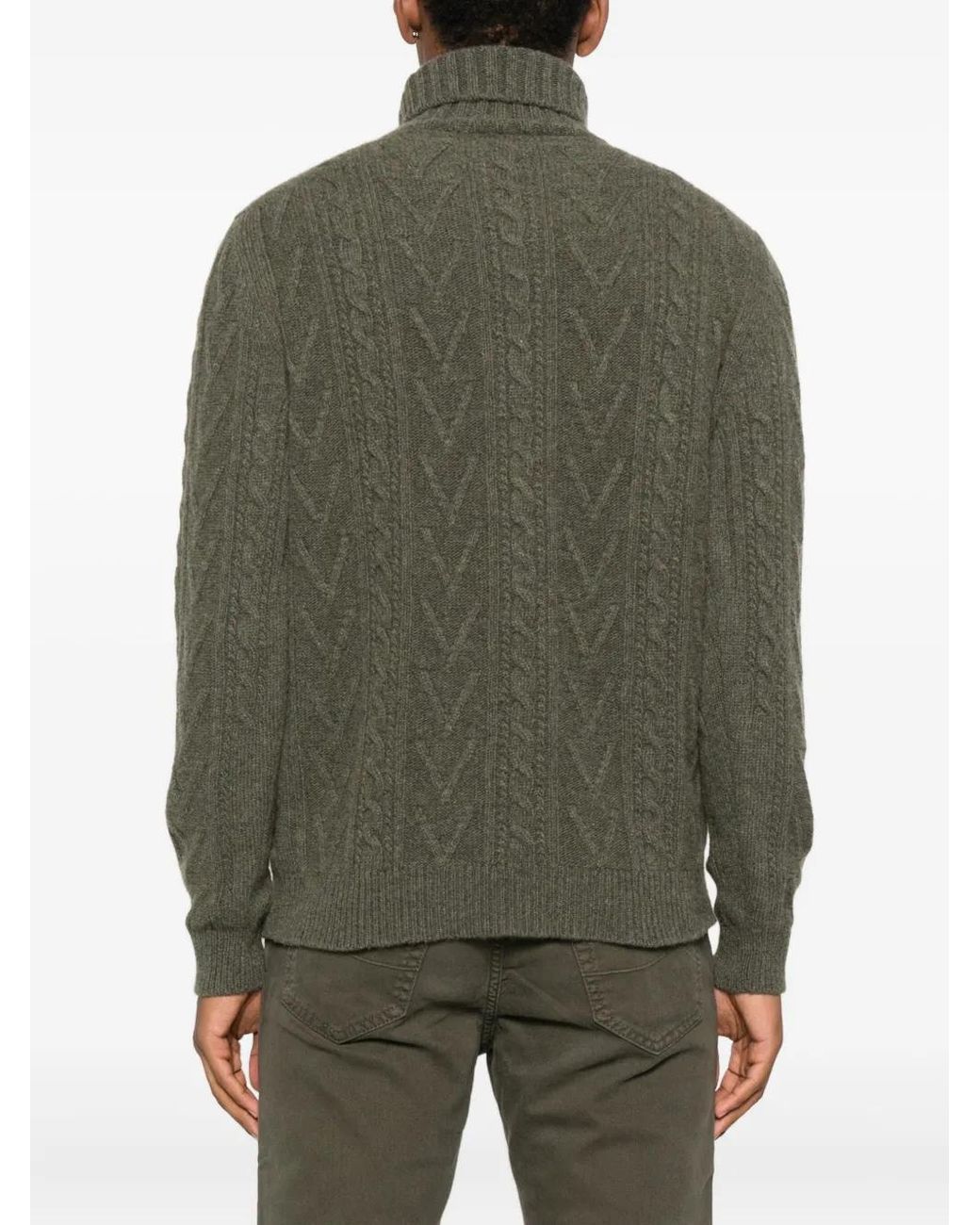 Jersey De Punto De Ochos Con Cuello Alto Fedeli de hombre de color Green