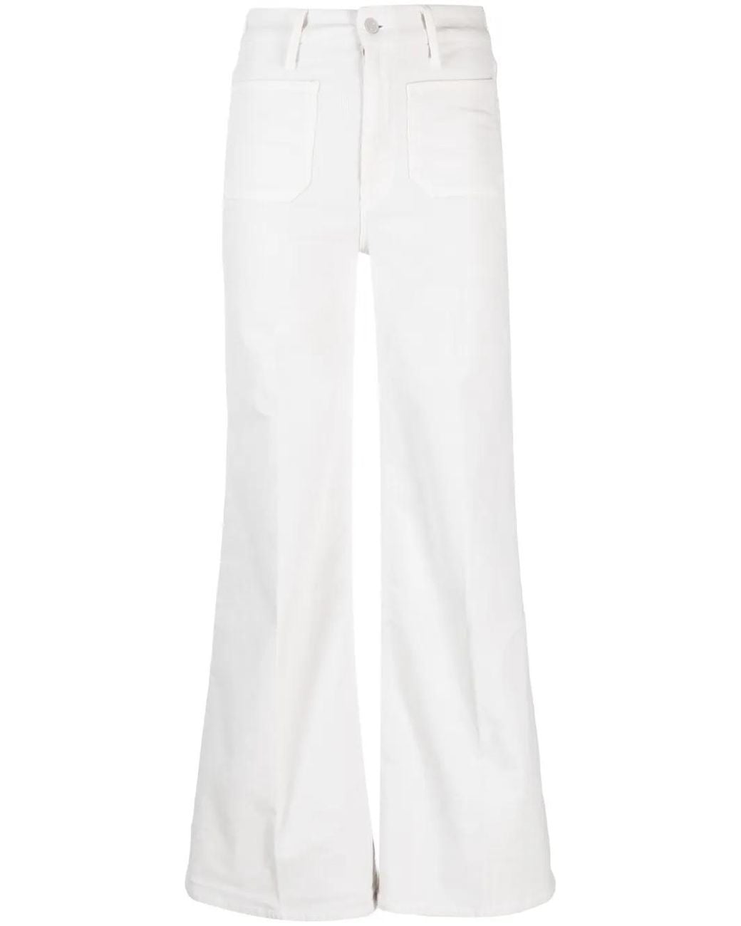 Mother White Flared Cotton Trousers