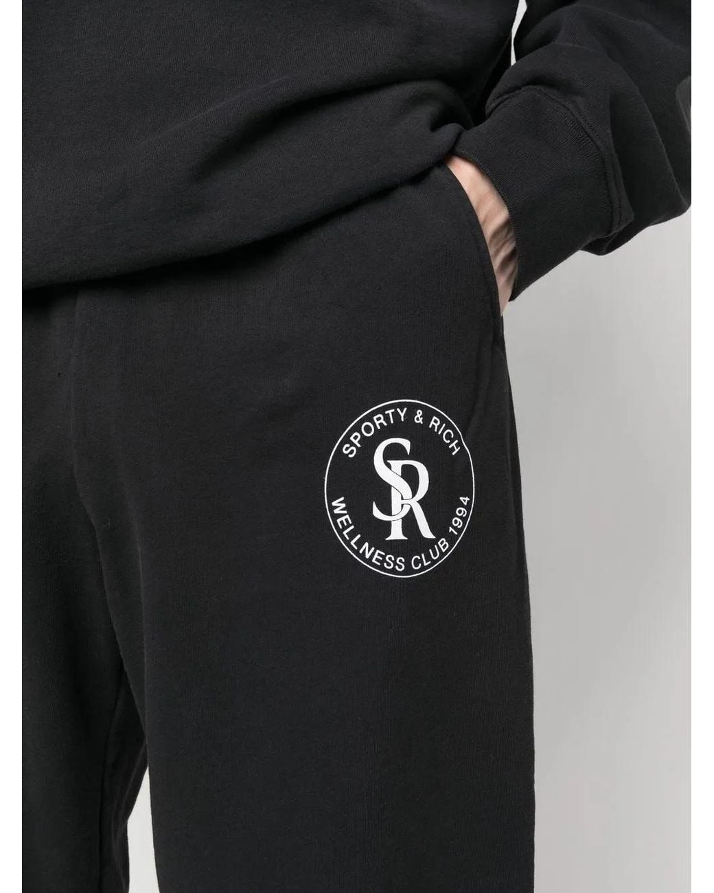 Sporty & Rich Black S&R Logo-Print Track Pants