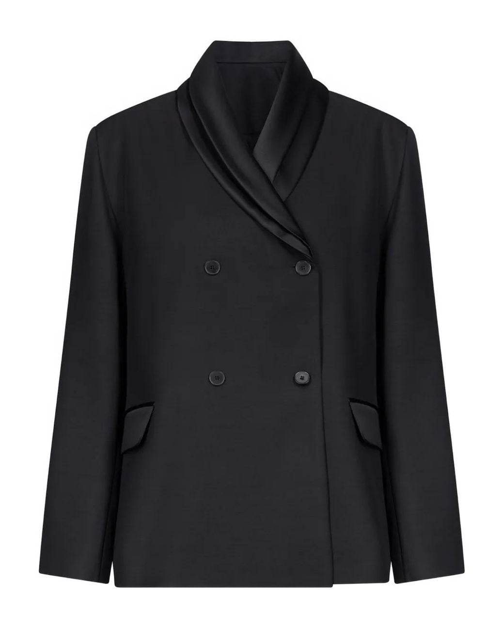 Loulou de Saison Black Jiha Double-Breasted Shawl Collar Jacket
