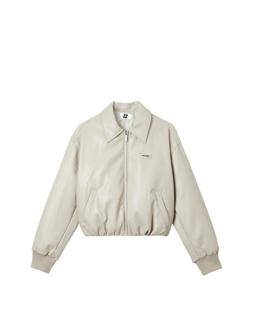 Izzue White Logo-Patch Zip-Up Bomber Jacket