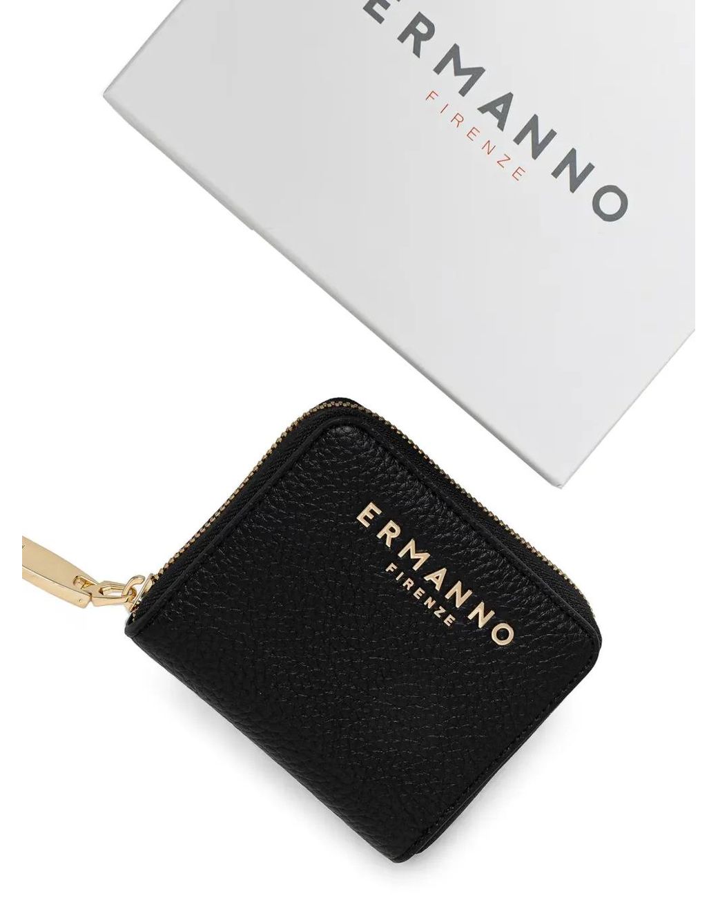 ERMANNO FIRENZE Black Logo-Plaque Pebbled Wallet
