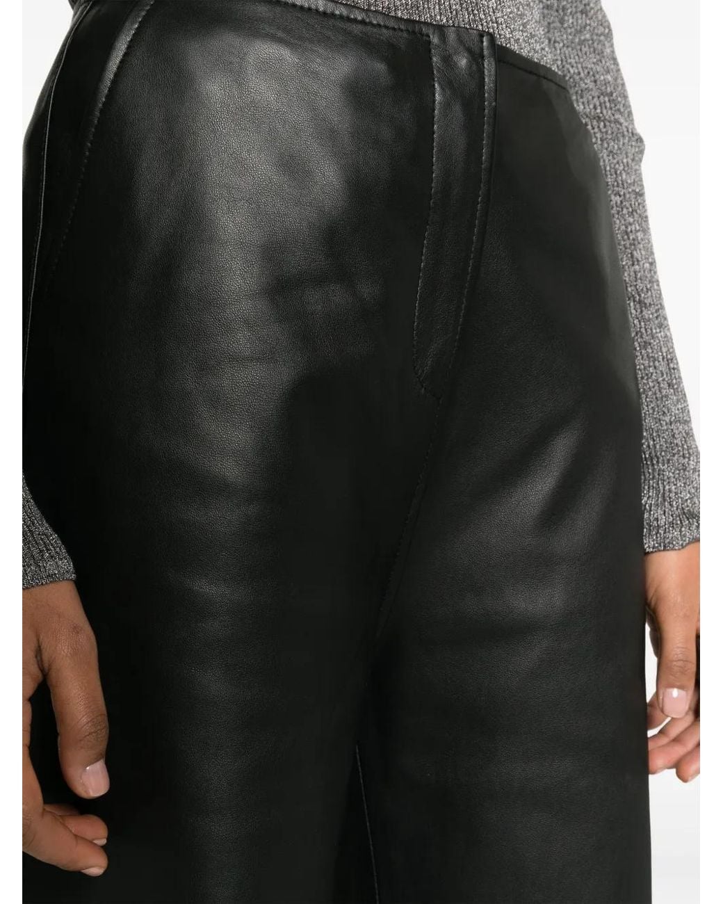 Totême Black Tirago Straight-Leg Leather Trousers