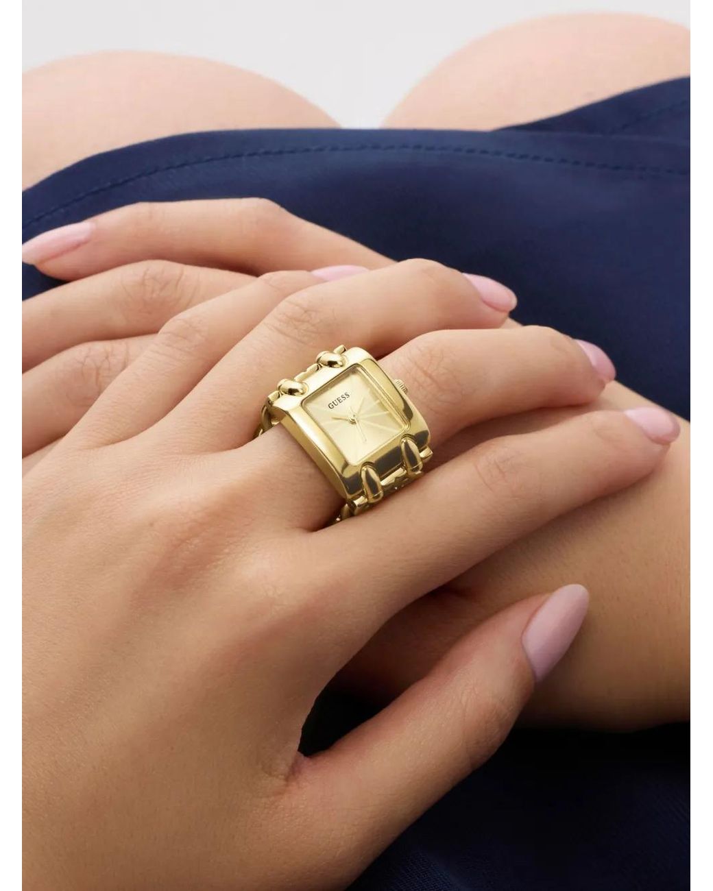 Guess Metallic Large Mod Heavy Metal Tone Analog Watch Ring