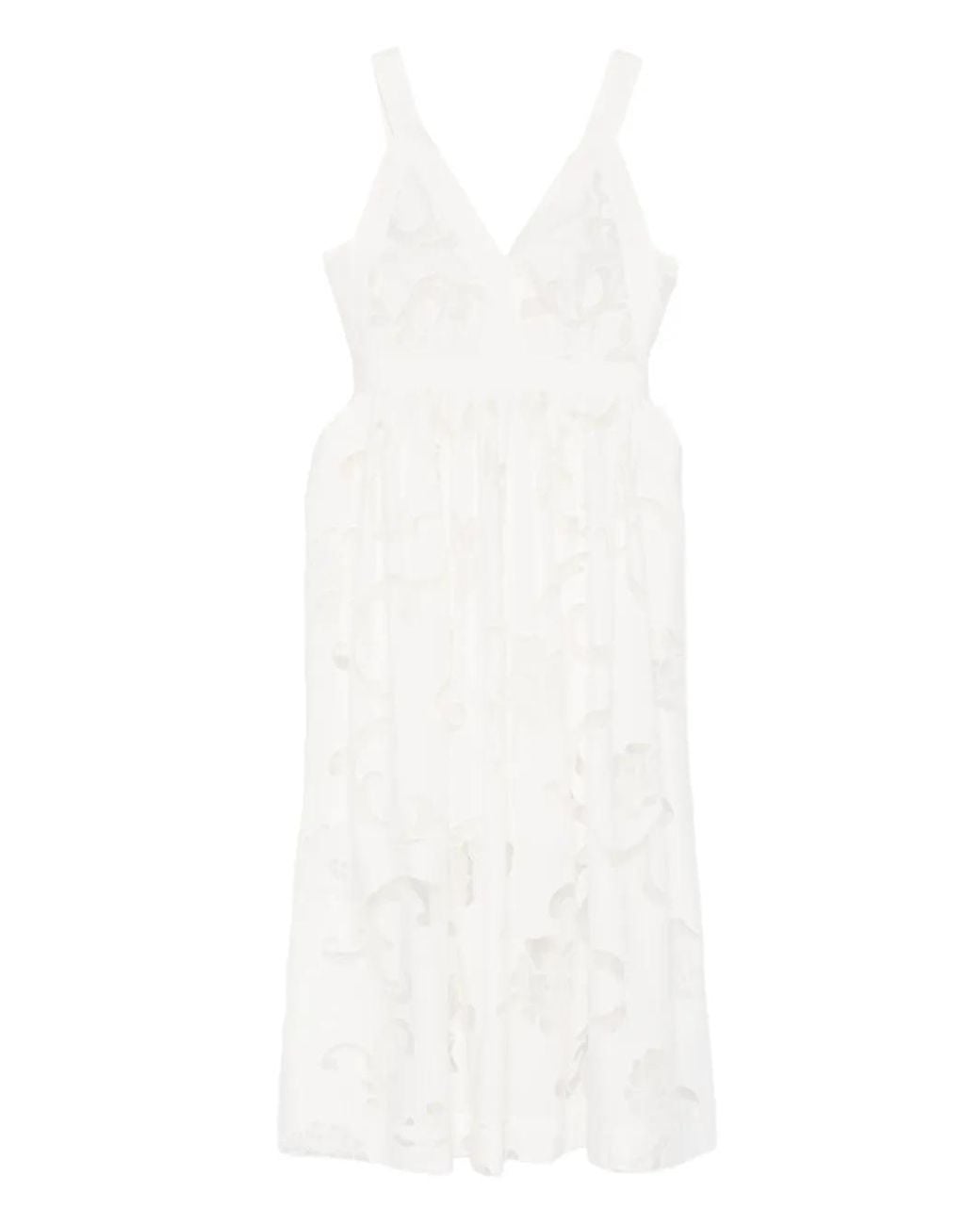 Sandro White Openwork Floral Cotton Midi Dress
