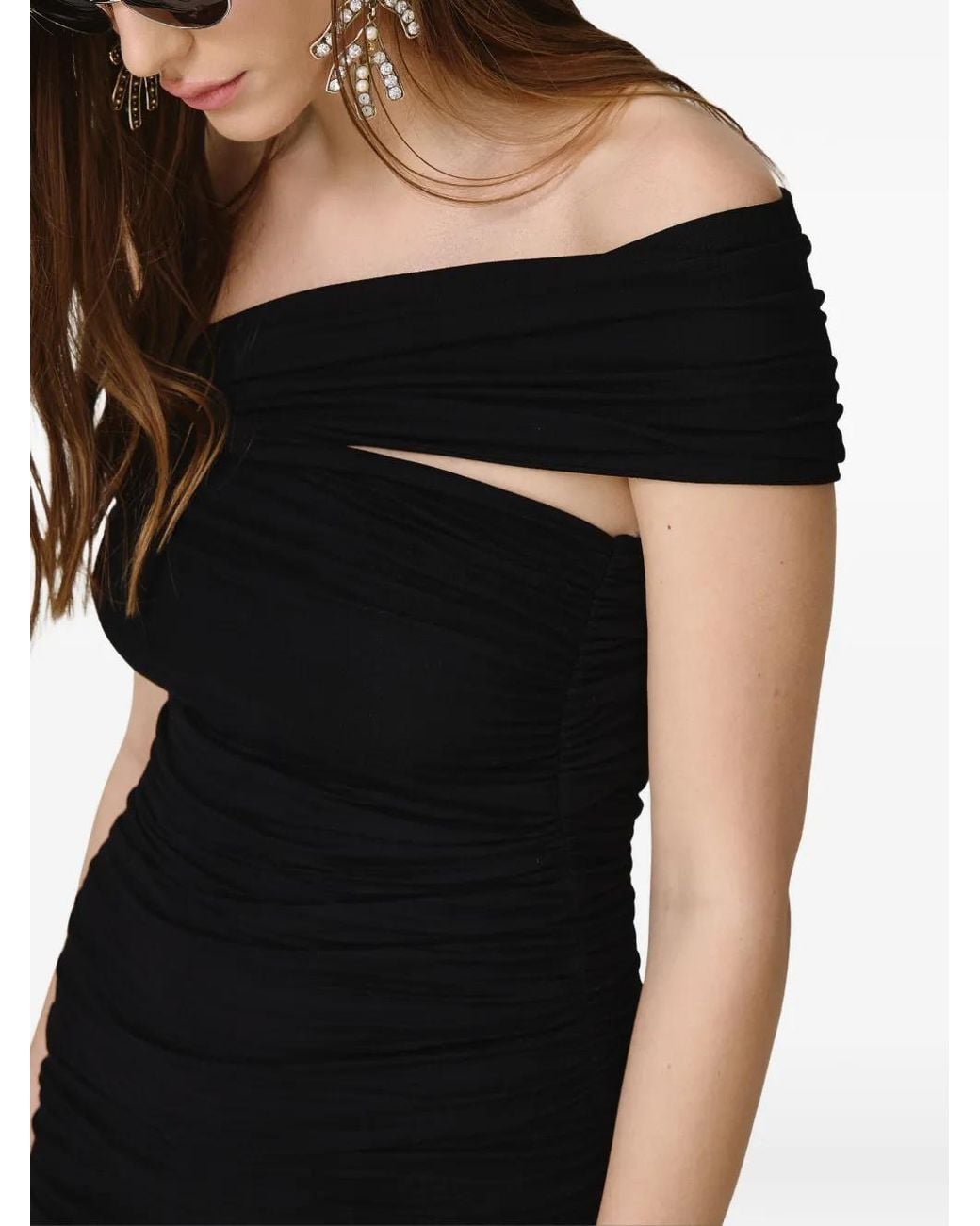 Pink Black Off-Shoulder Gathered Midi Dress