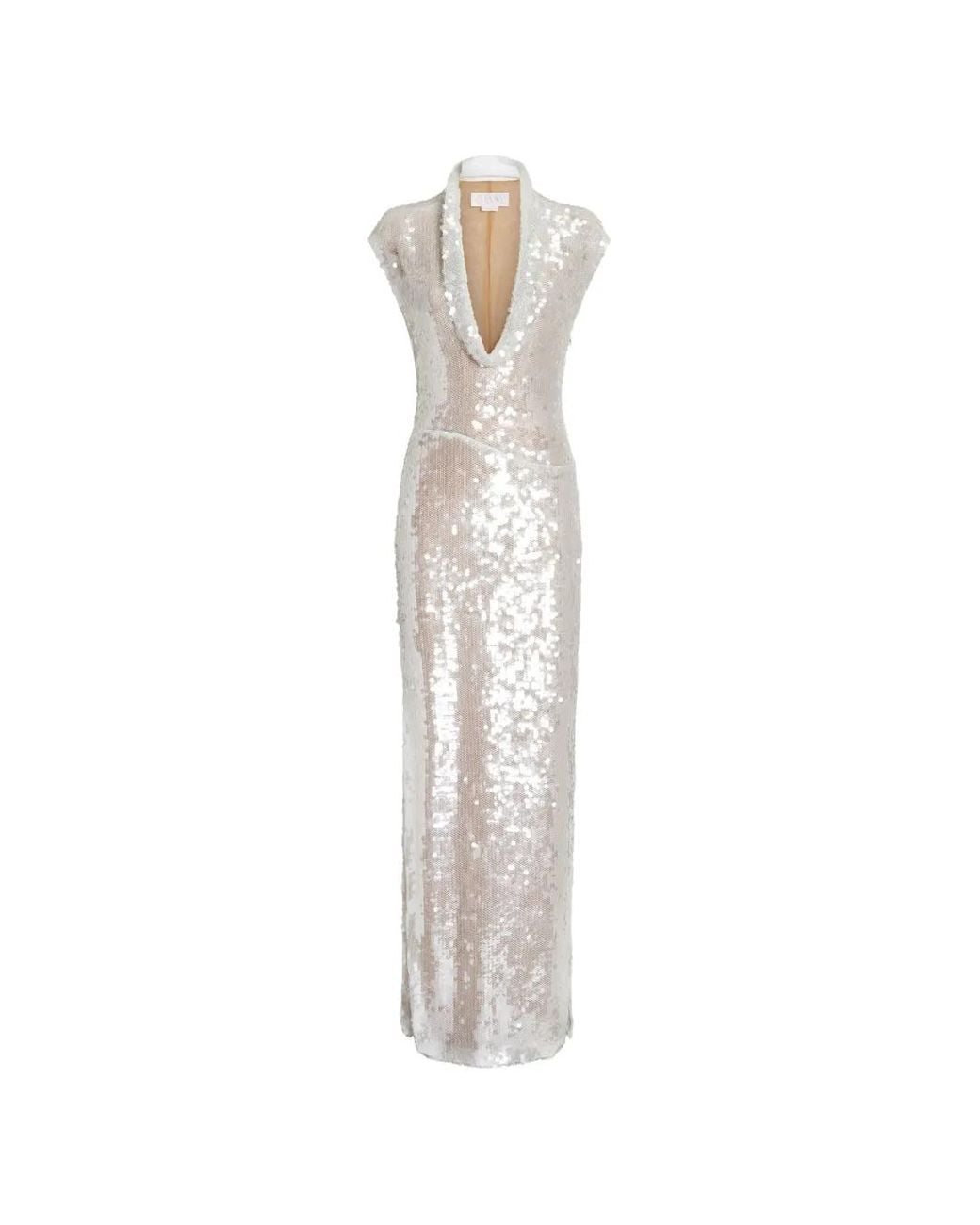 Genny White Sequin V-Neck Gown