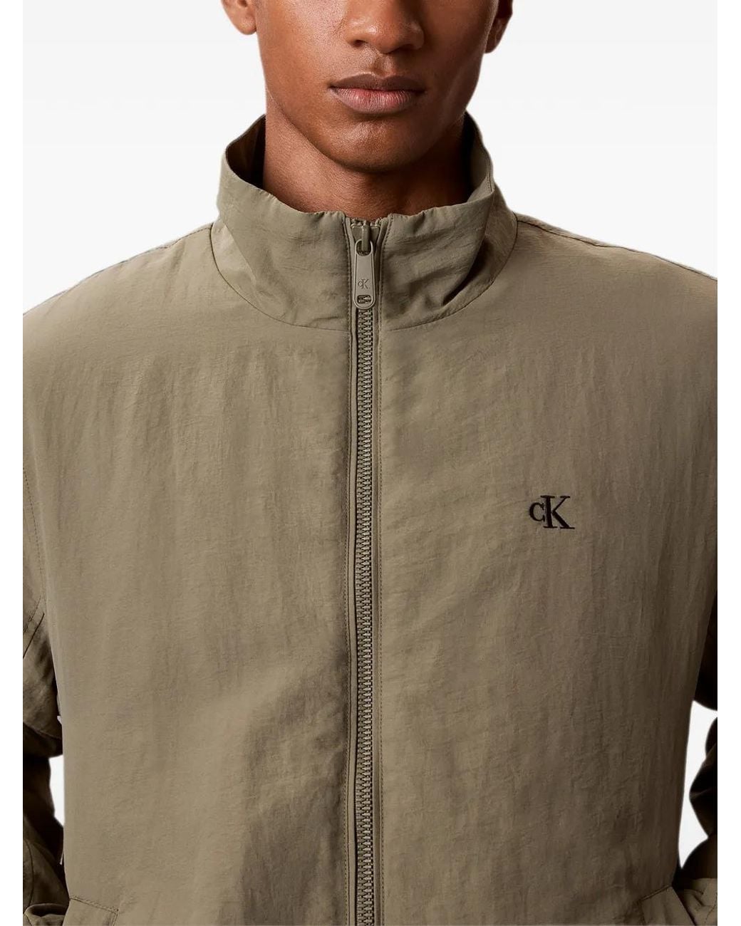 Calvin Klein Green Logo-Embroidered High-Neck Jacket for men