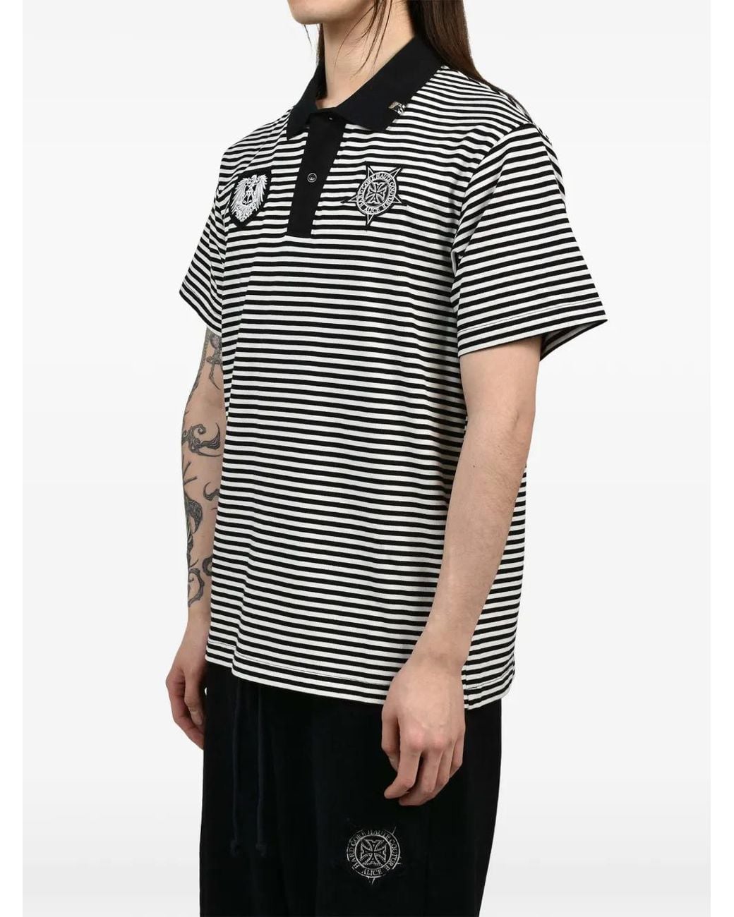 ALICE HOLLYWOOD Blue Striped Patch-Detail Polo Shirt for men