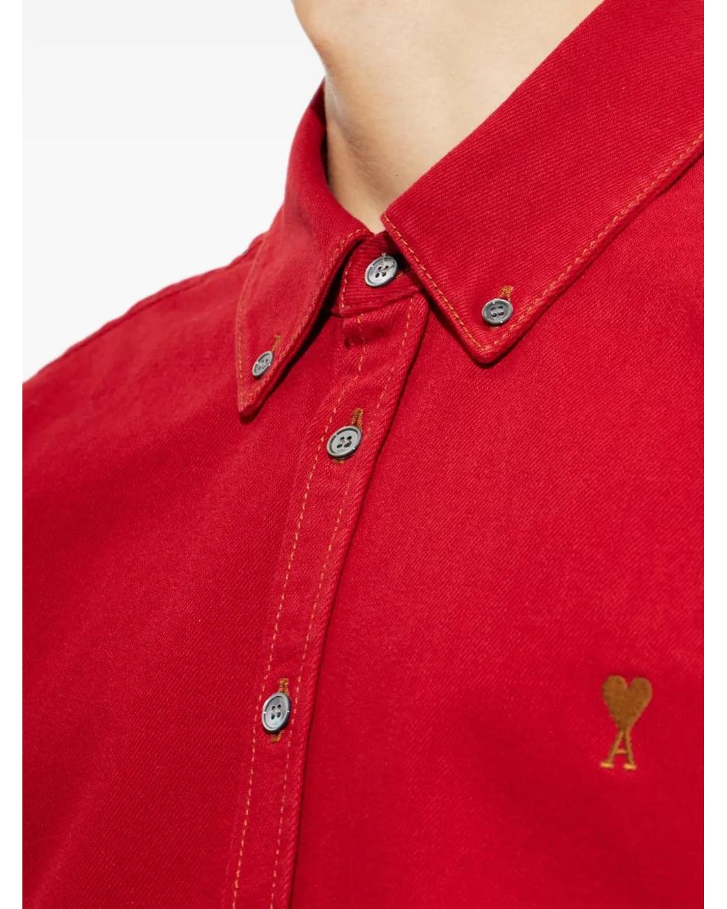 AMI Red Chemise En Coton Avec Ami De Coeur