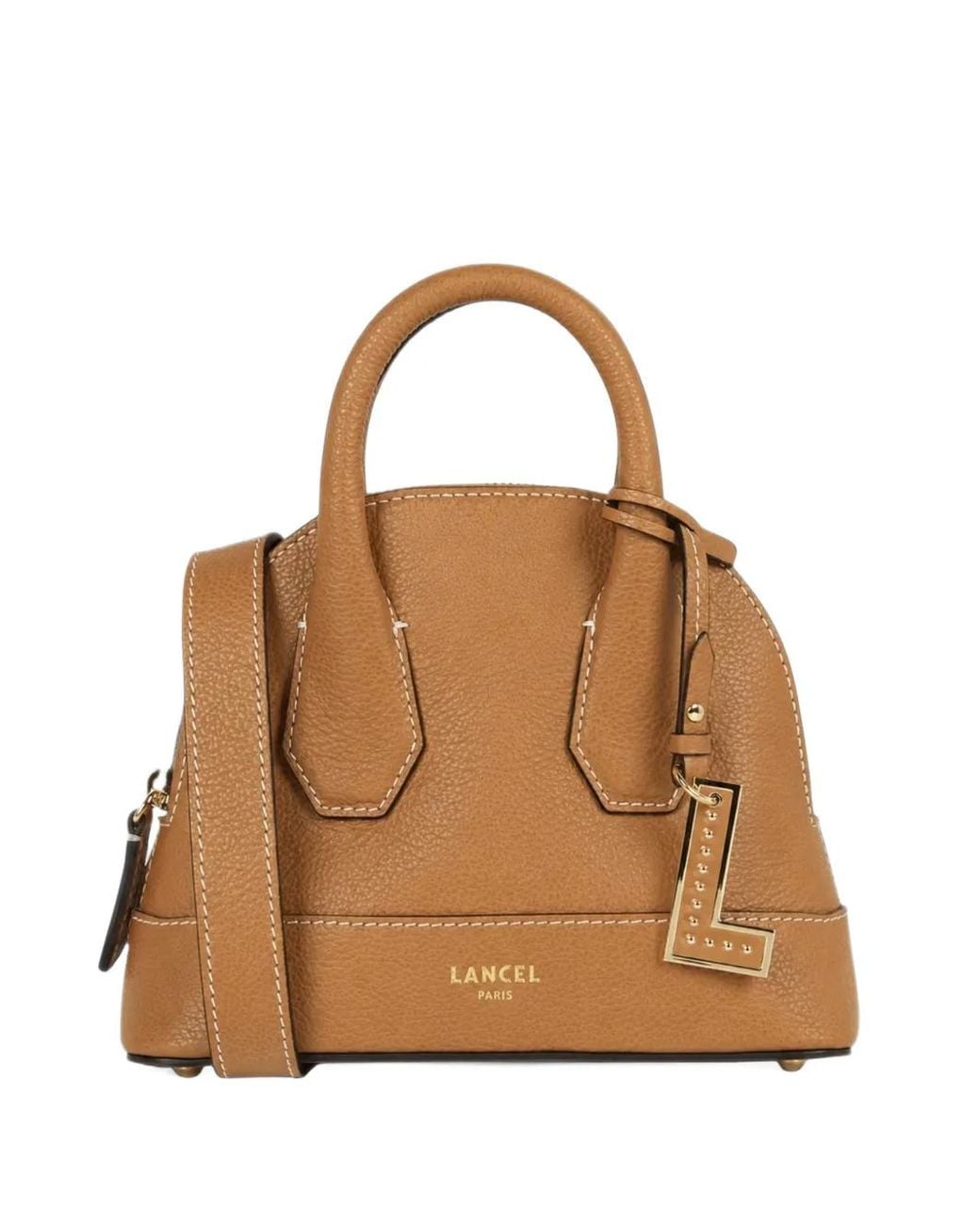 Lancel Brown Mini Logo-Plaque Grained Bovine Leather Tote Bag