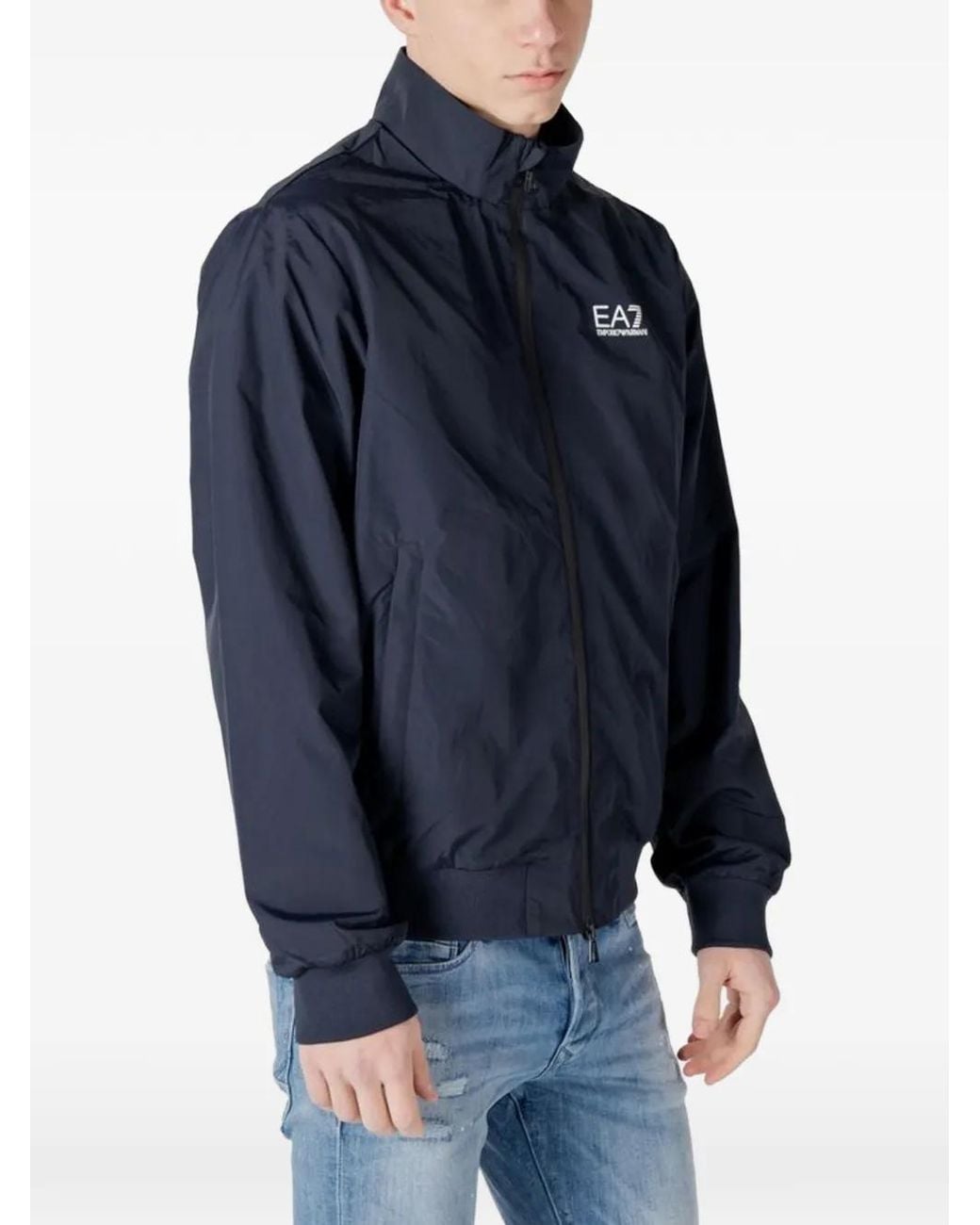 EA7 Blue Logo-Print Bomber Jacket for men