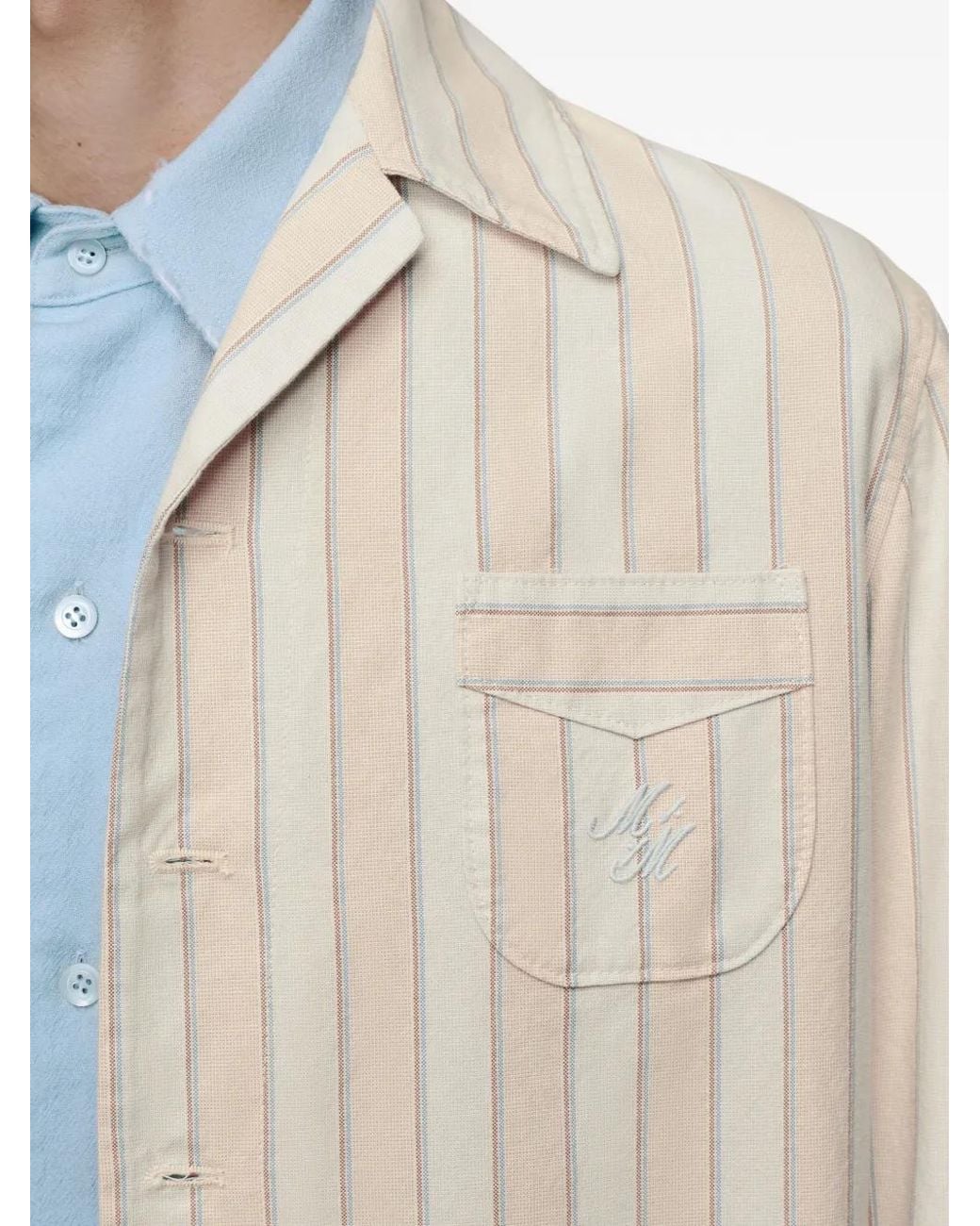 Maison Margiela White Striped Long-Sleeved Shirt Jacket for men