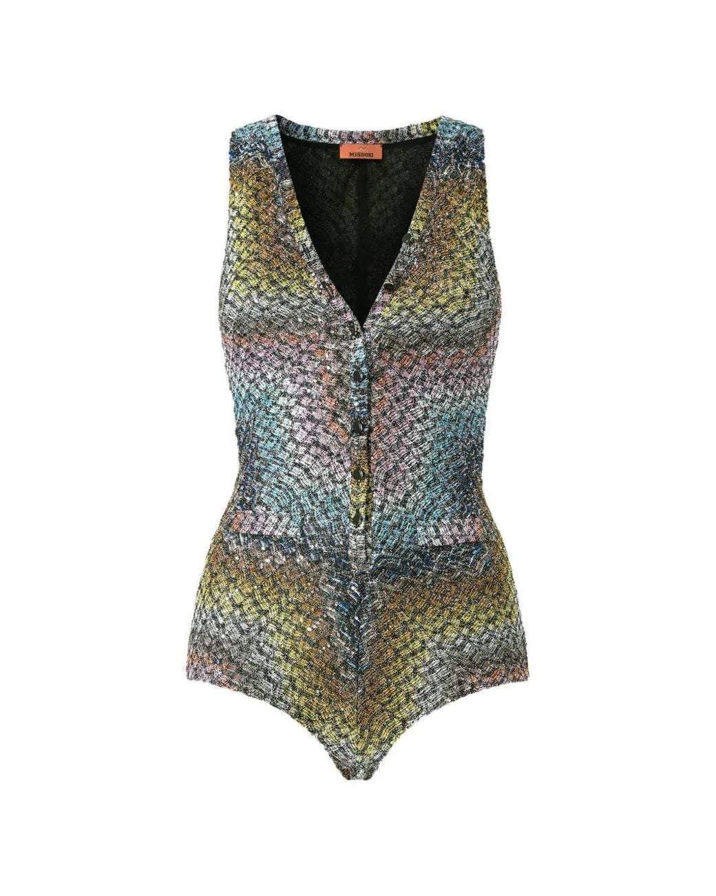 Missoni Green Zigzag One-Piece Swimsuit With Sequin Application