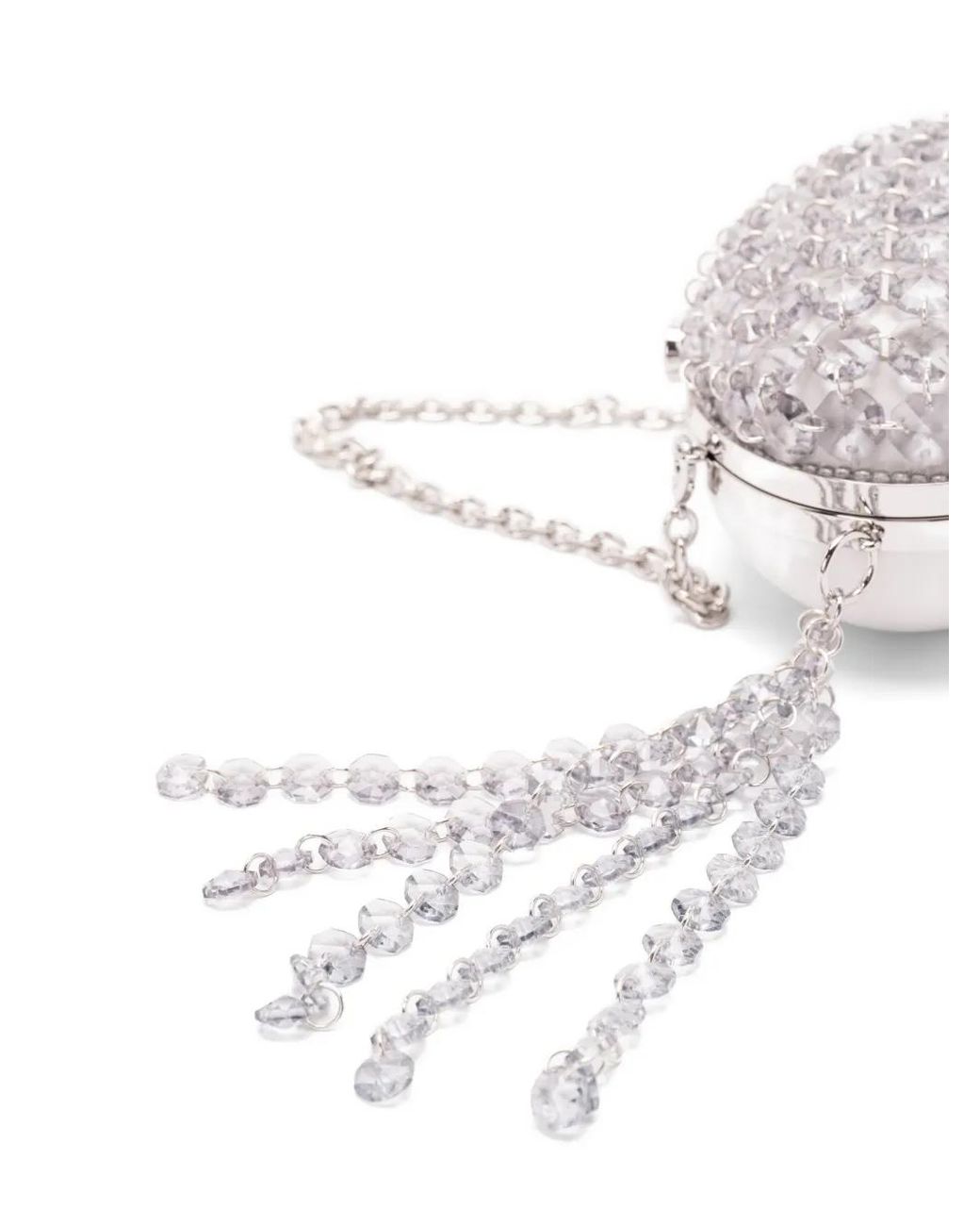 Self-Portrait White Oval Crystal Chain Clutch Bag