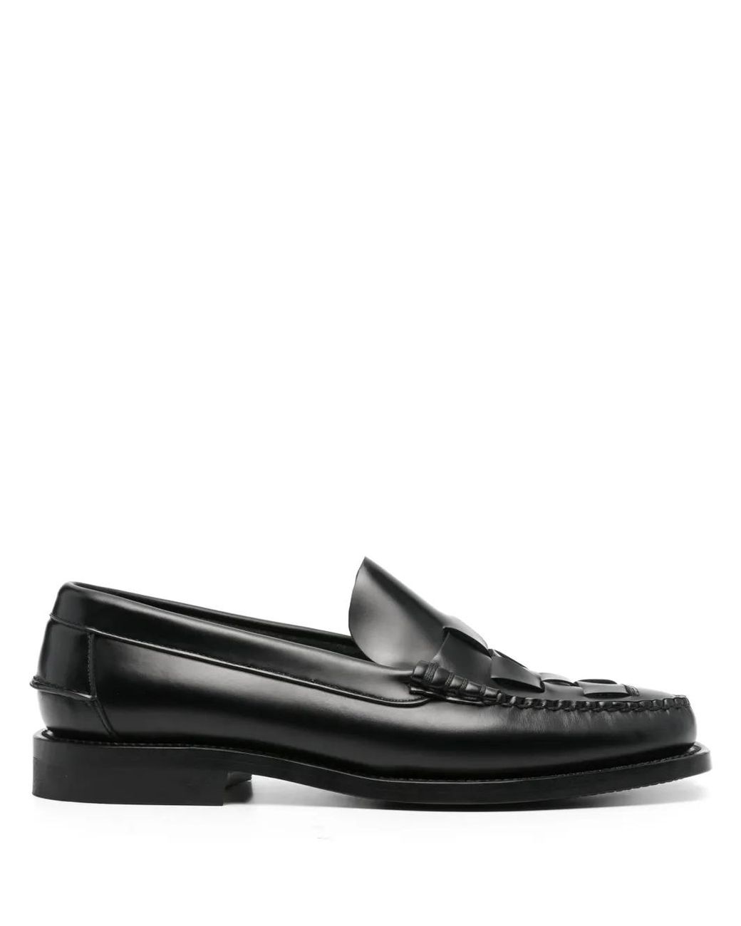 Hereu Black Nombela Interwoven Leather Loafers for men