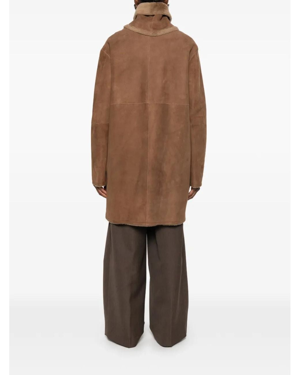 Manzoni 24 Brown Shearling-Linned Scarf-Detail Coat