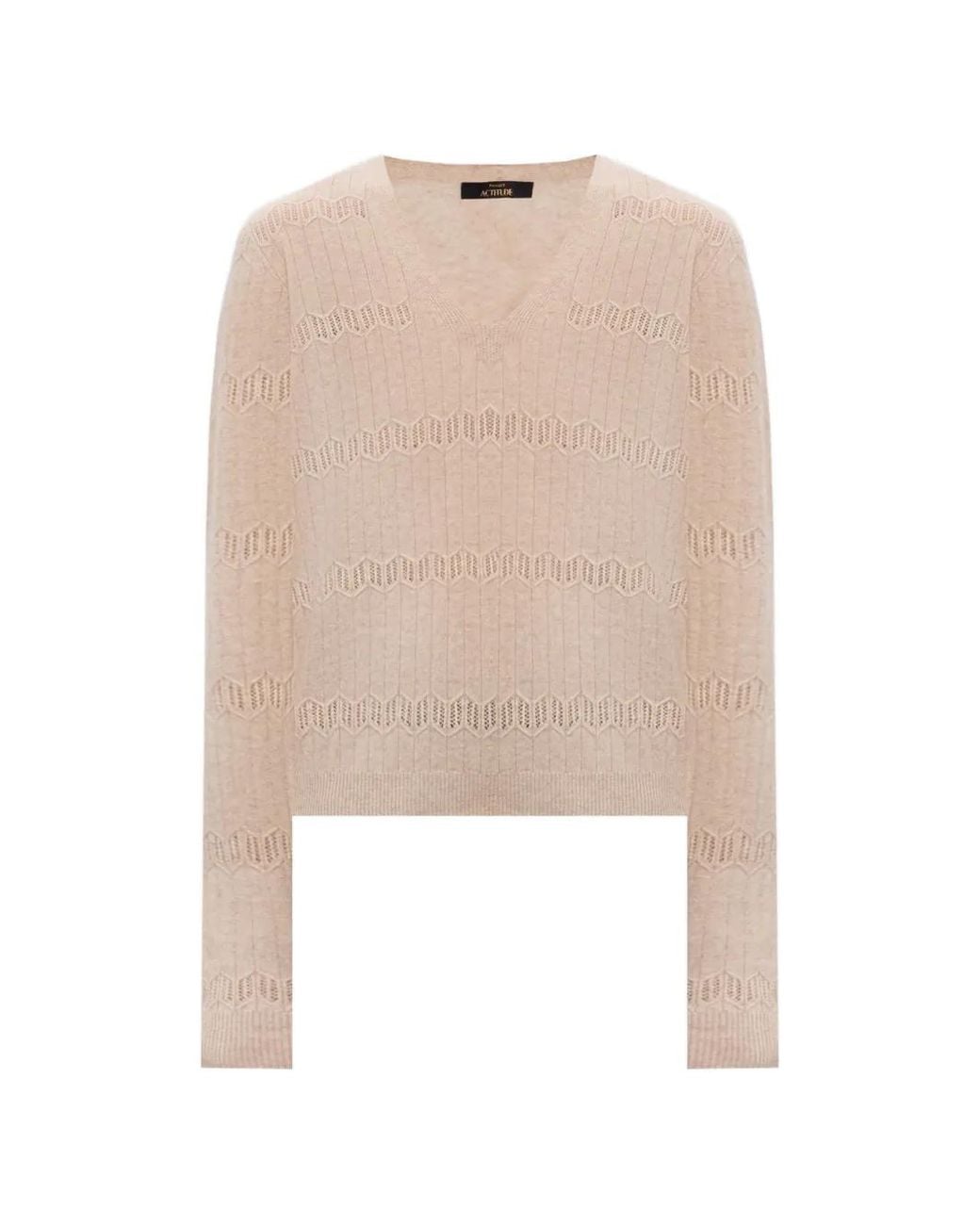 Twinset Natural Chevron-Knit V-Neck Sweater