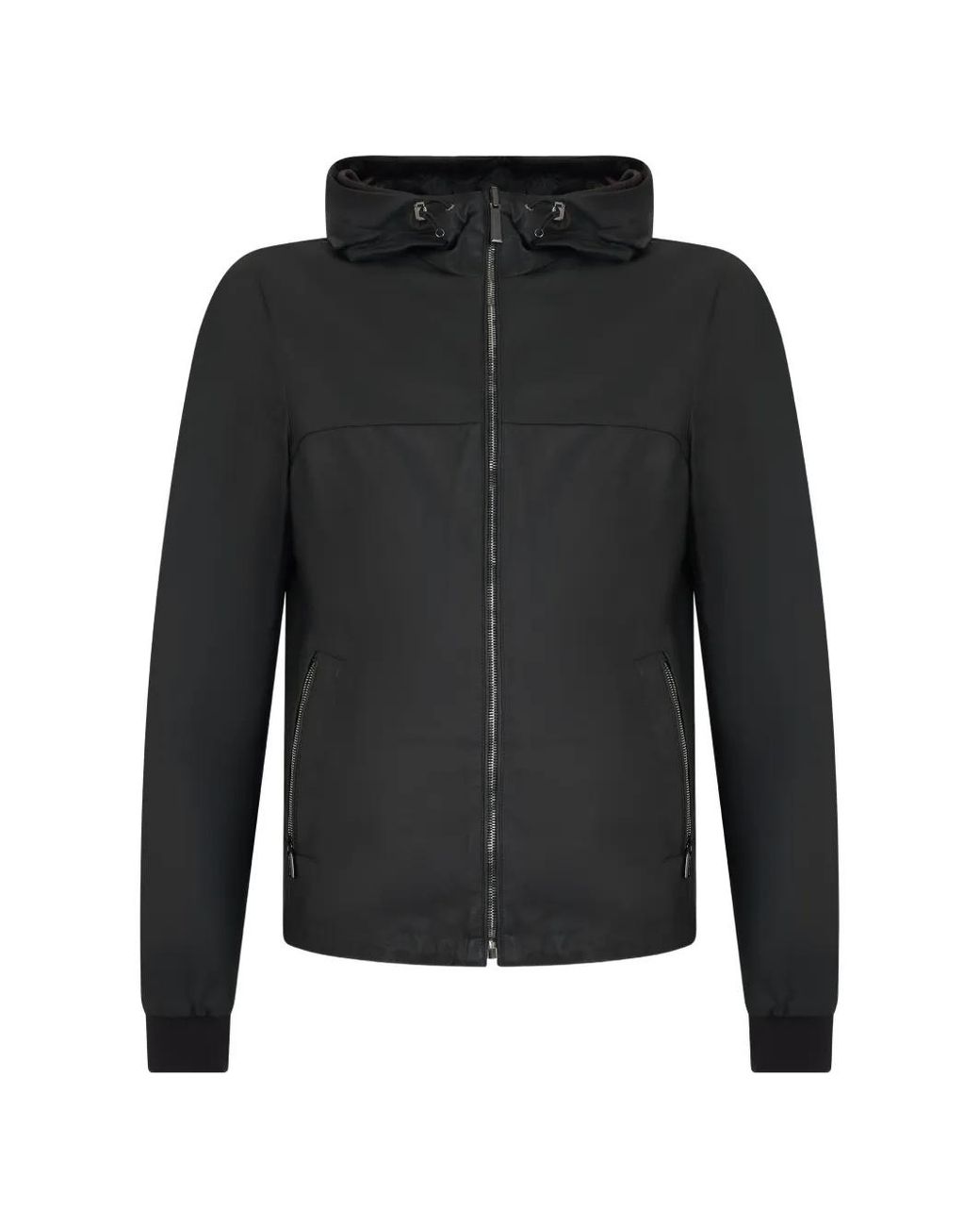 Moorer Black Hooded Zip-Up Jacket for men